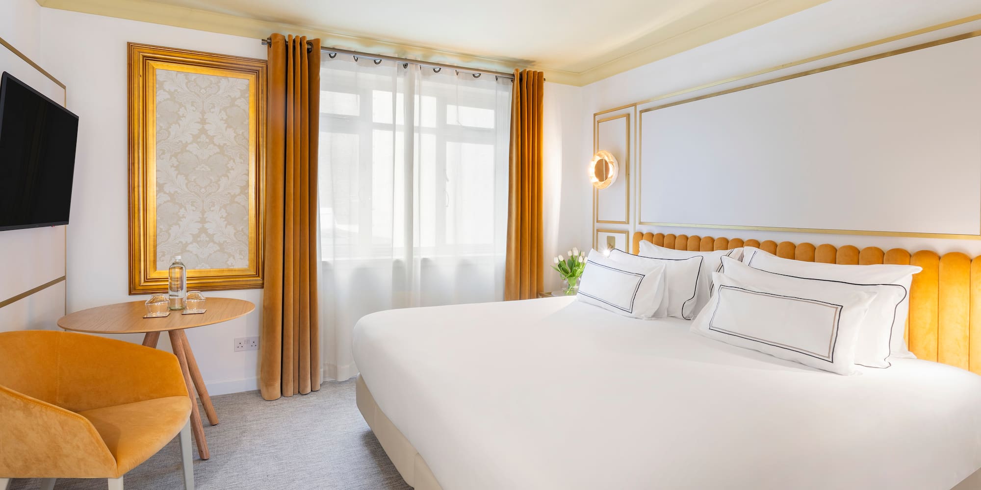 a room with a bed and a table