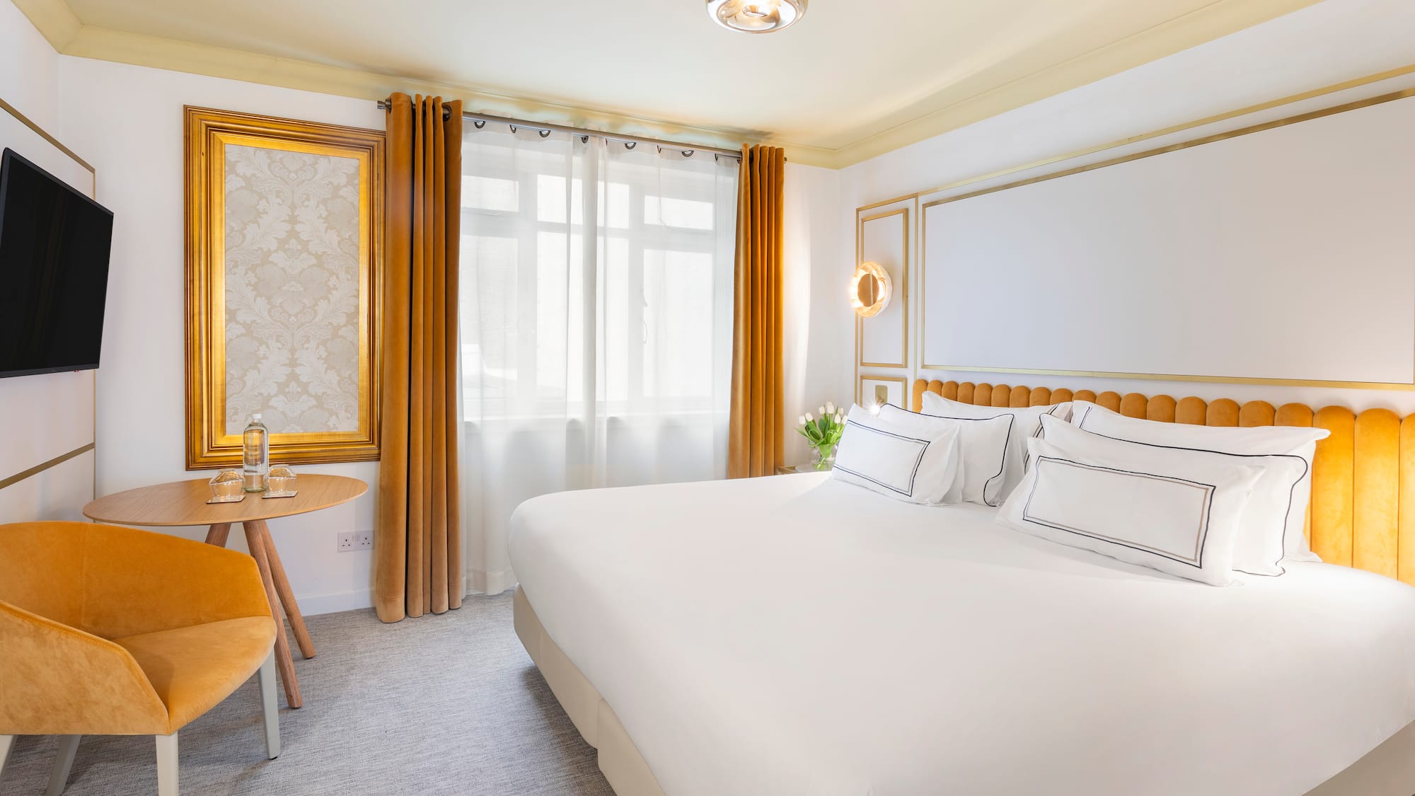 a room with a bed and a table