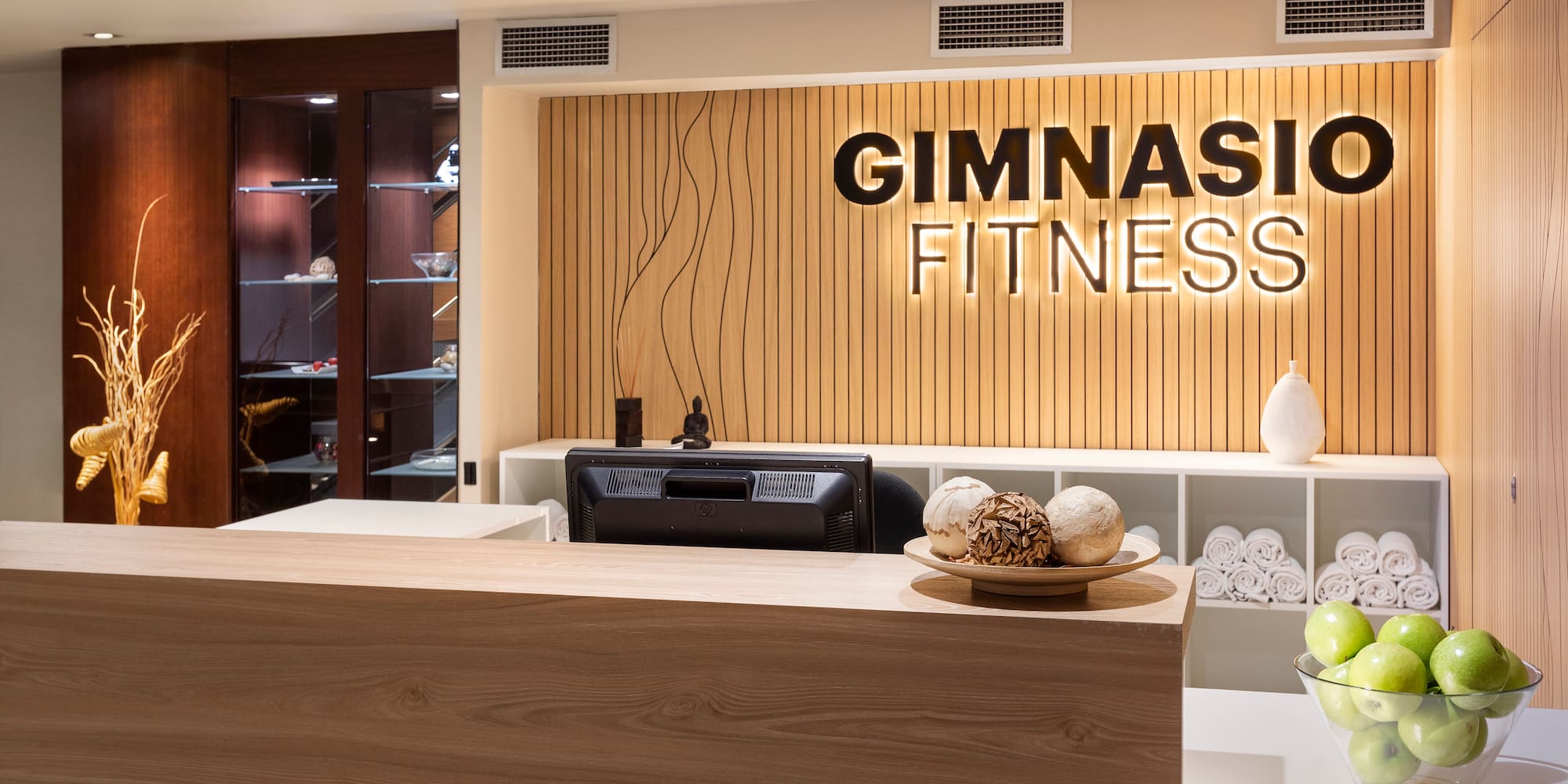 a reception desk in a gym