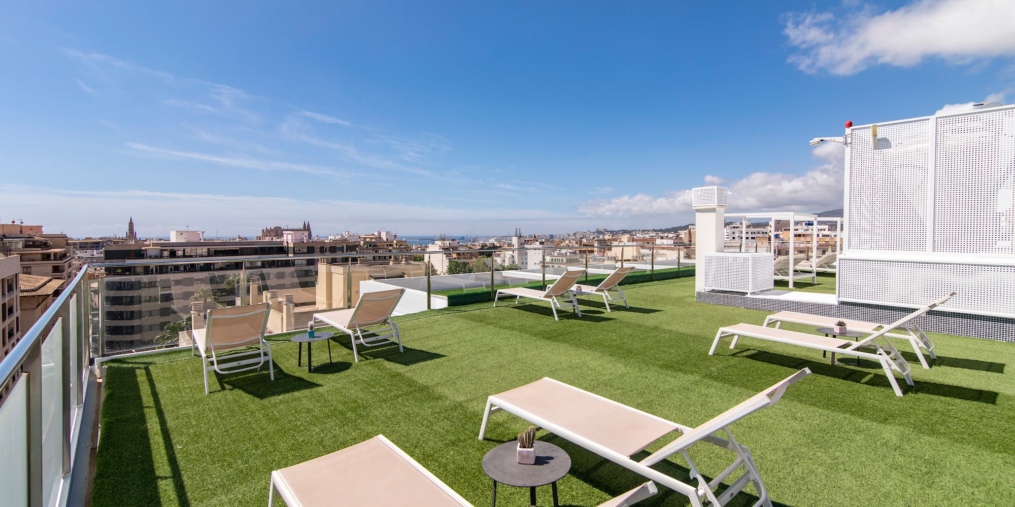a deck chairs on a rooftop