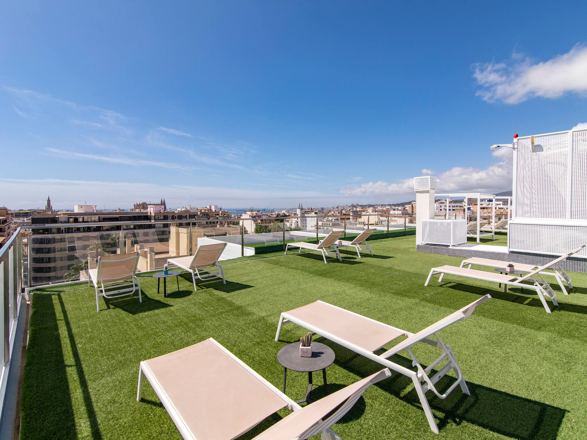 a deck chairs on a rooftop