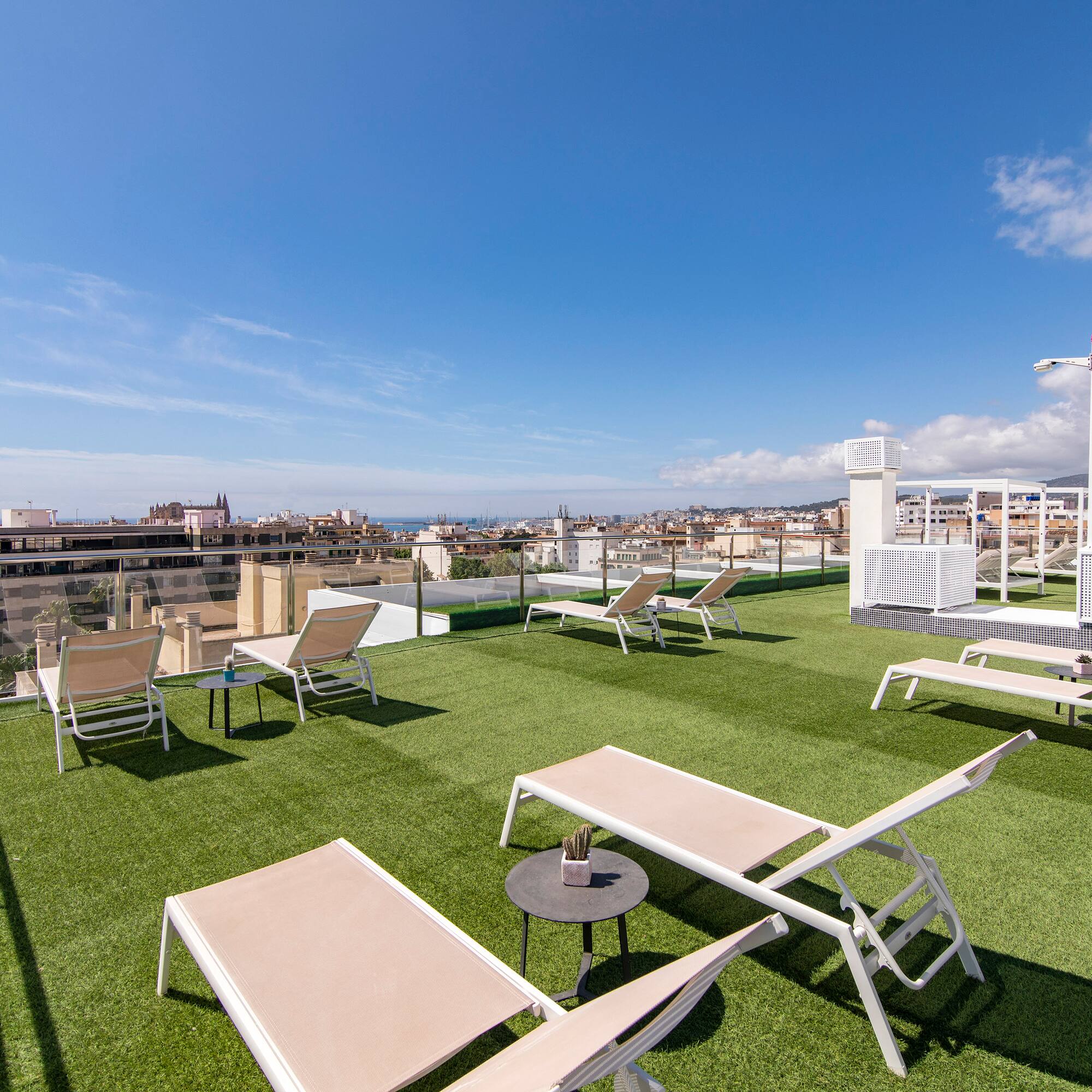 a deck chairs on a rooftop