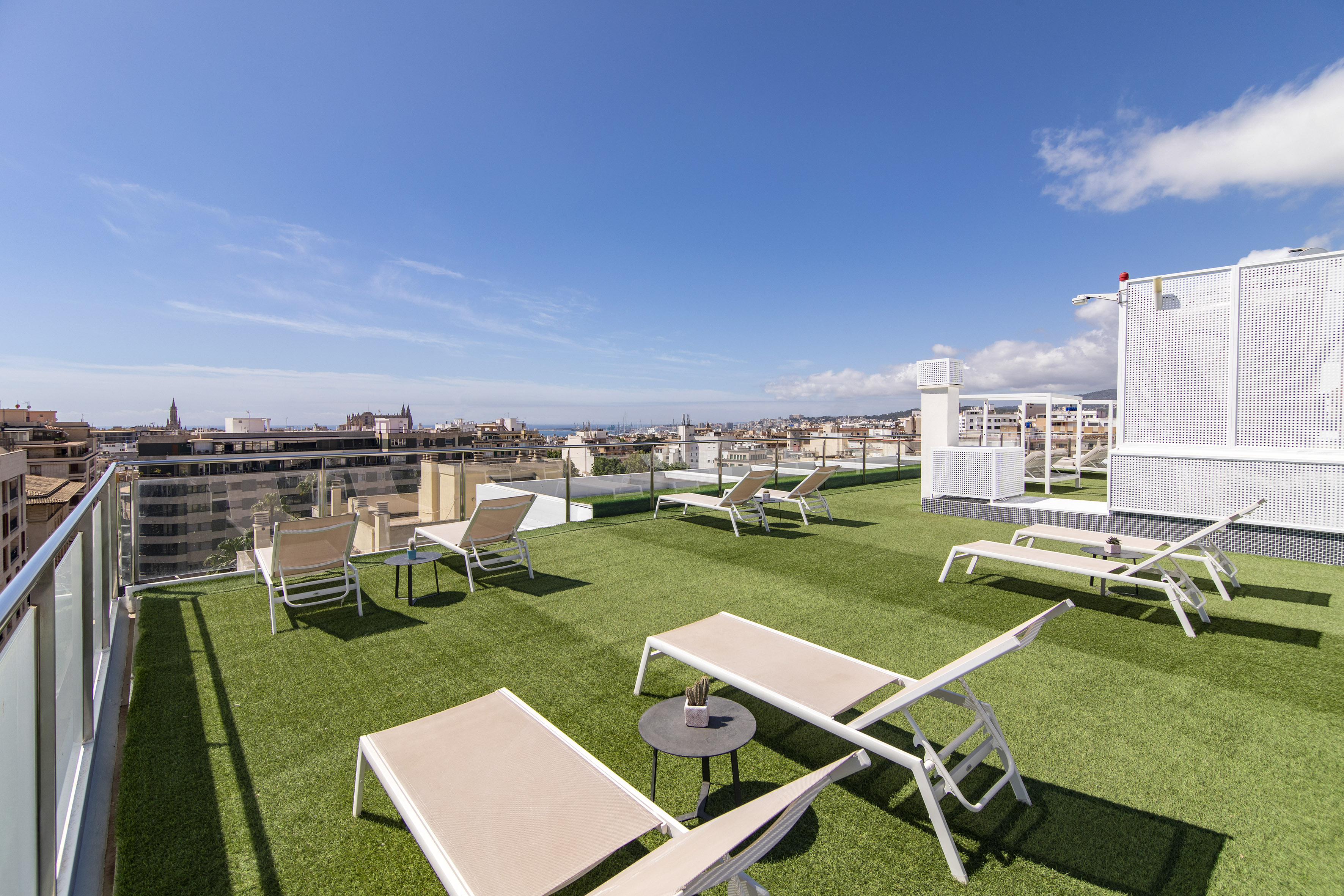 a deck chairs on a rooftop