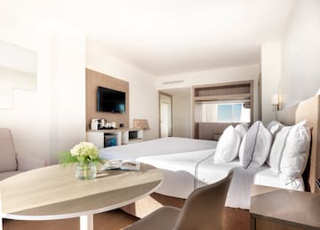 a room with a bed and a table