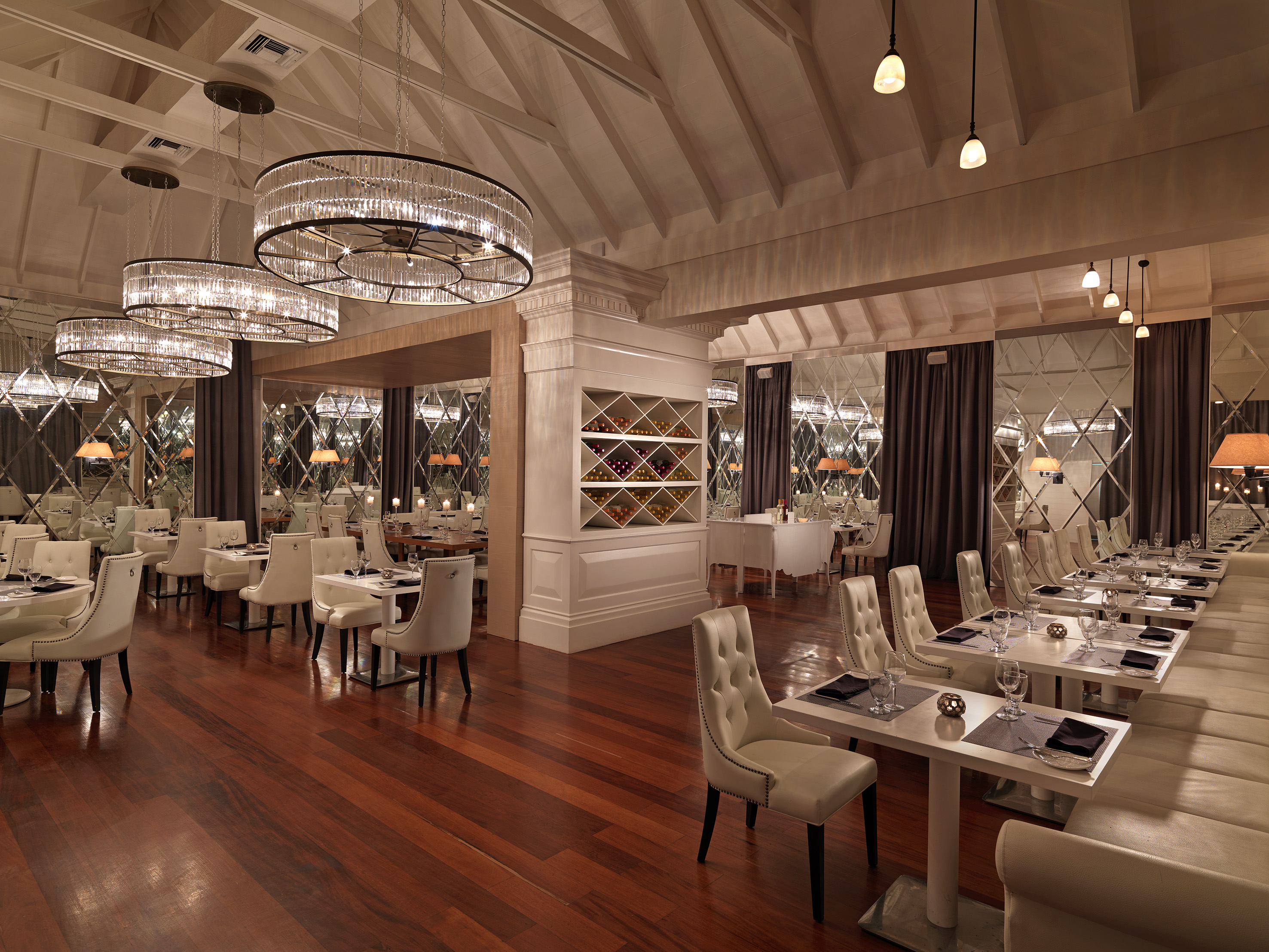 a room with tables and chairs