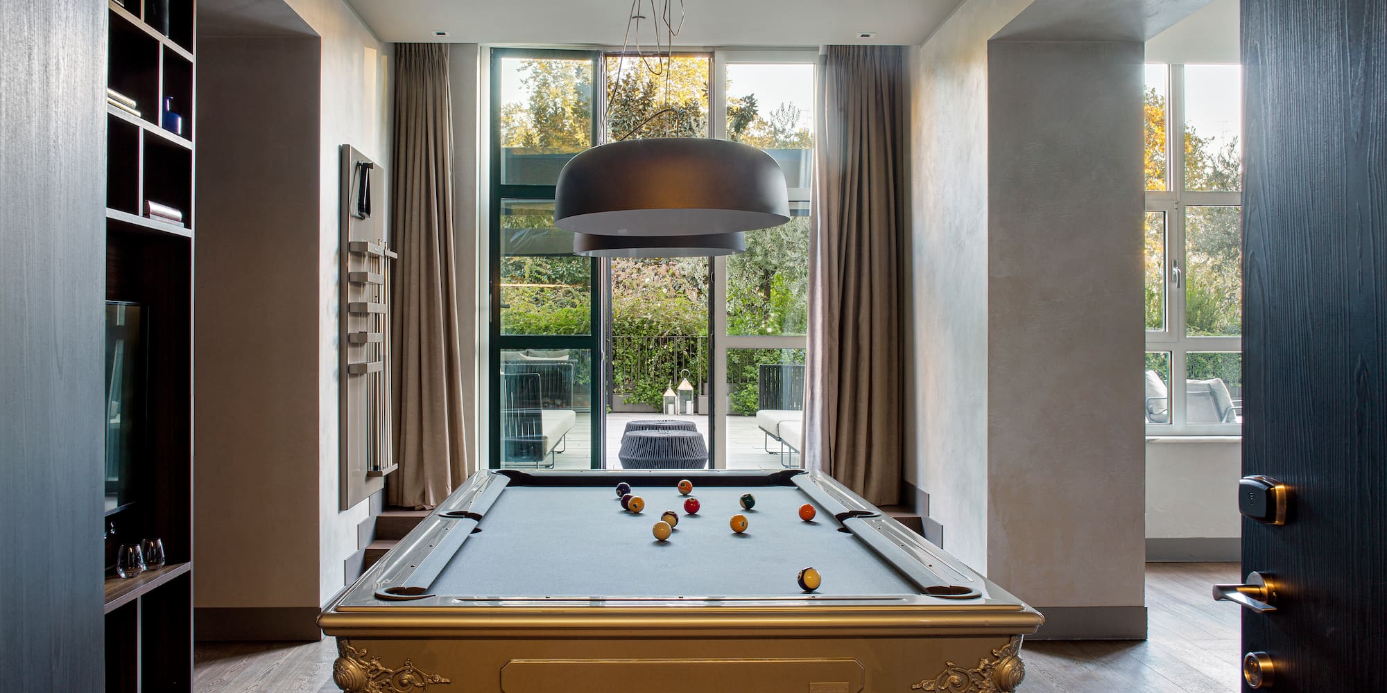 a pool table in a room