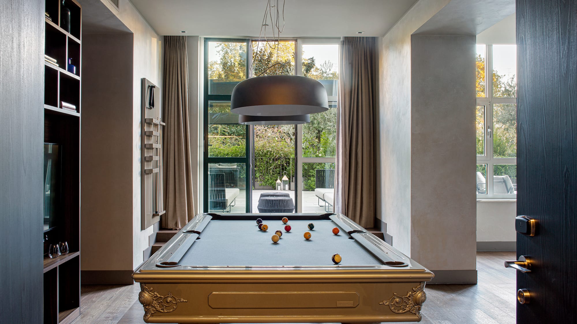 a pool table in a room