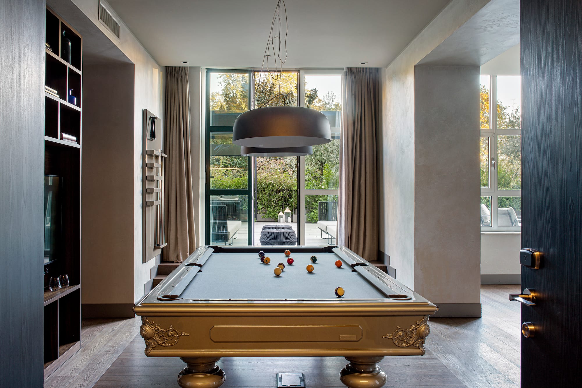 a pool table in a room