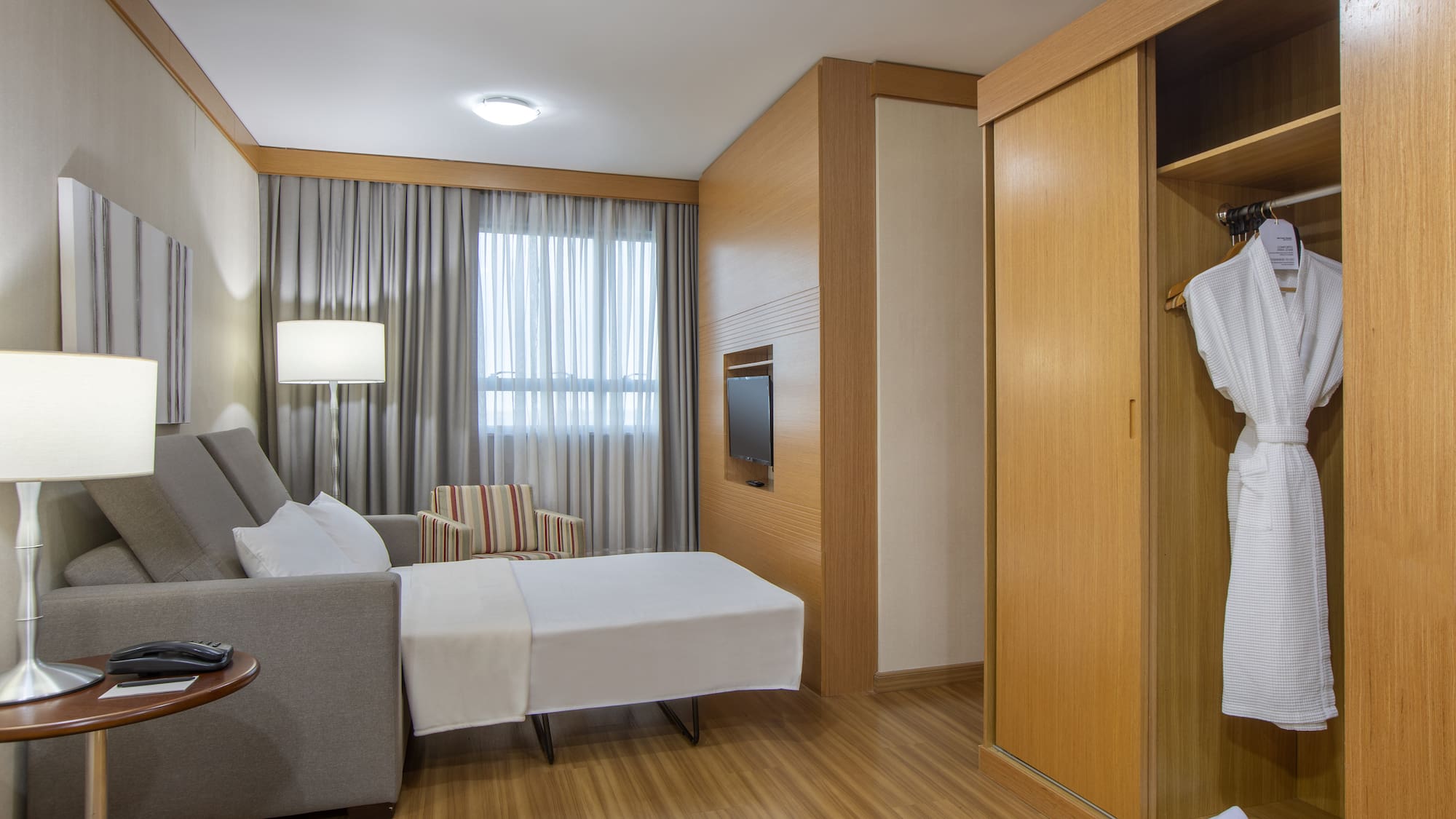 a room with a bed and a closet