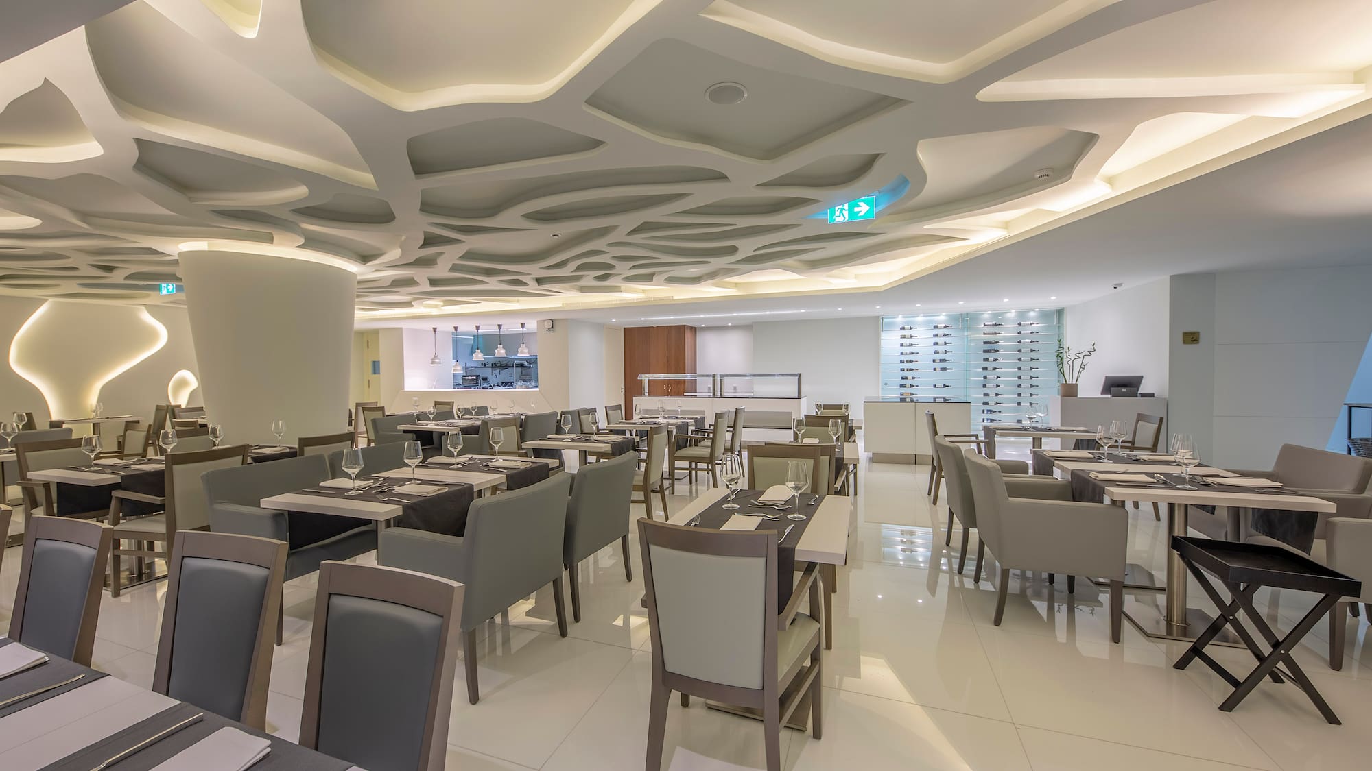 a room with tables and chairs