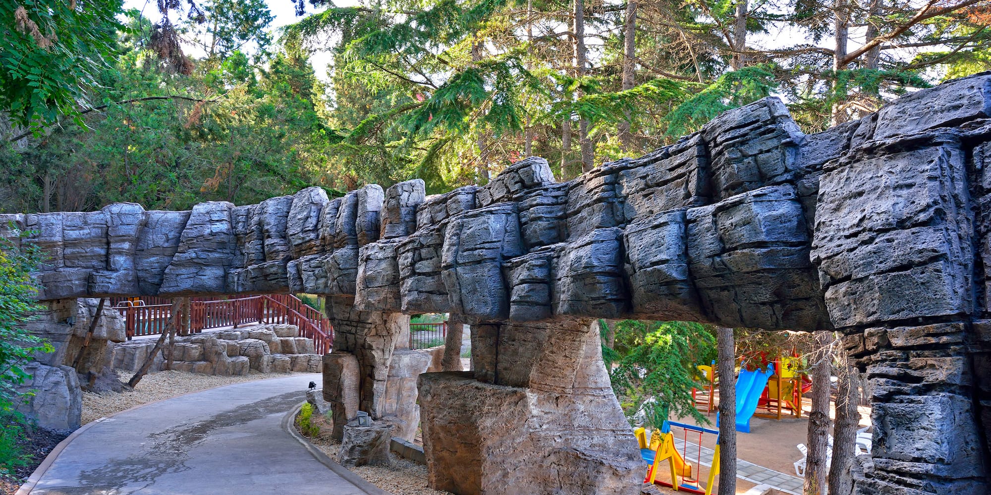 a stone bridge with a bridge over it