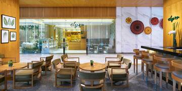 a room with a table and chairs