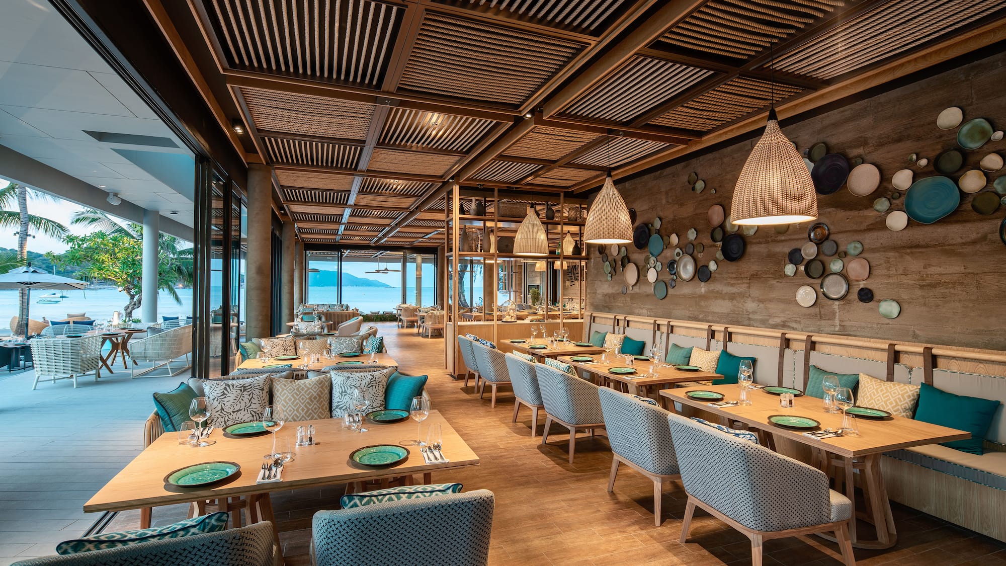 a restaurant with tables and chairs