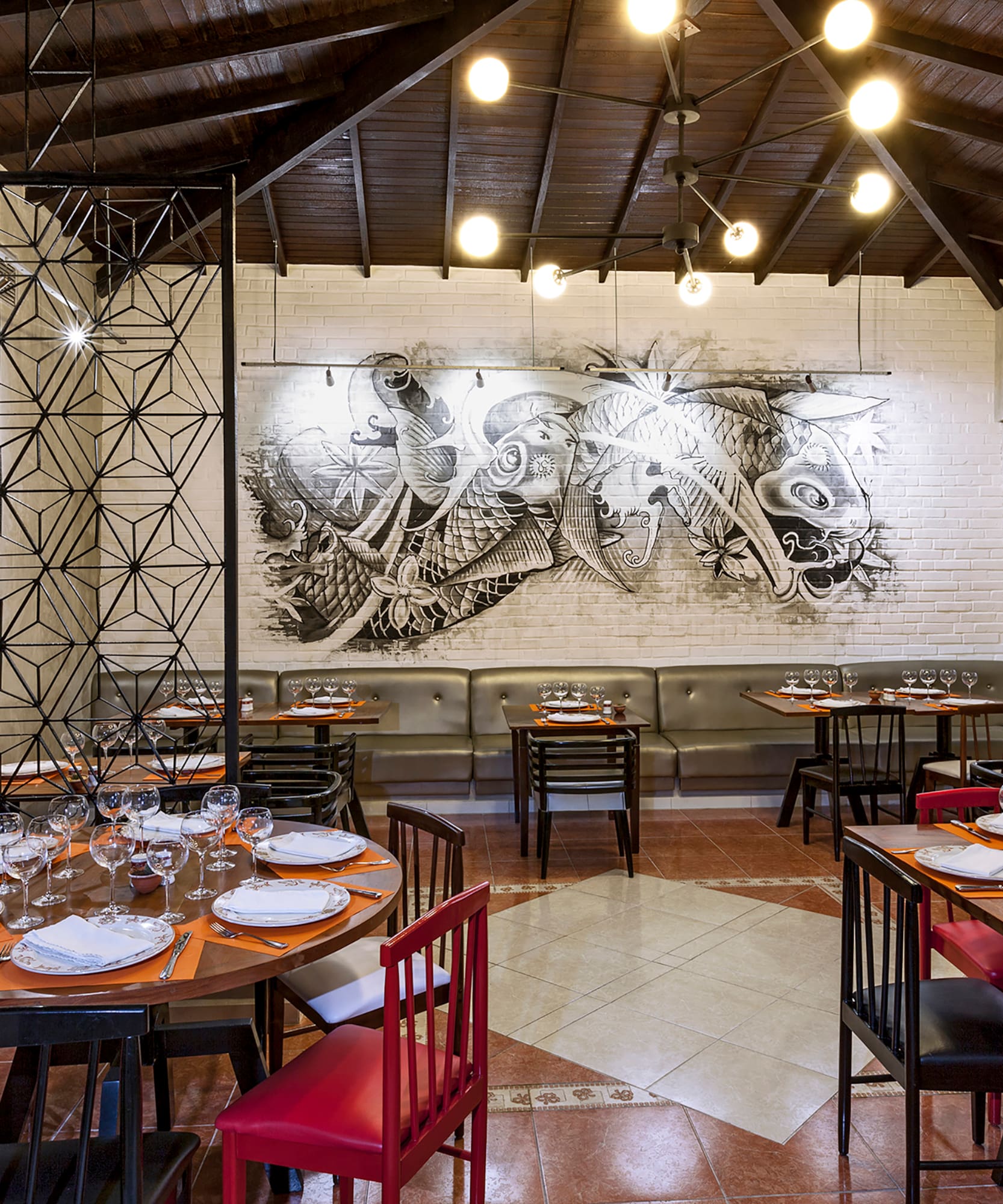 a room with tables and chairs