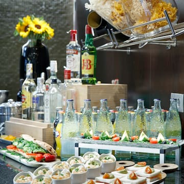 a table with food and drinks
