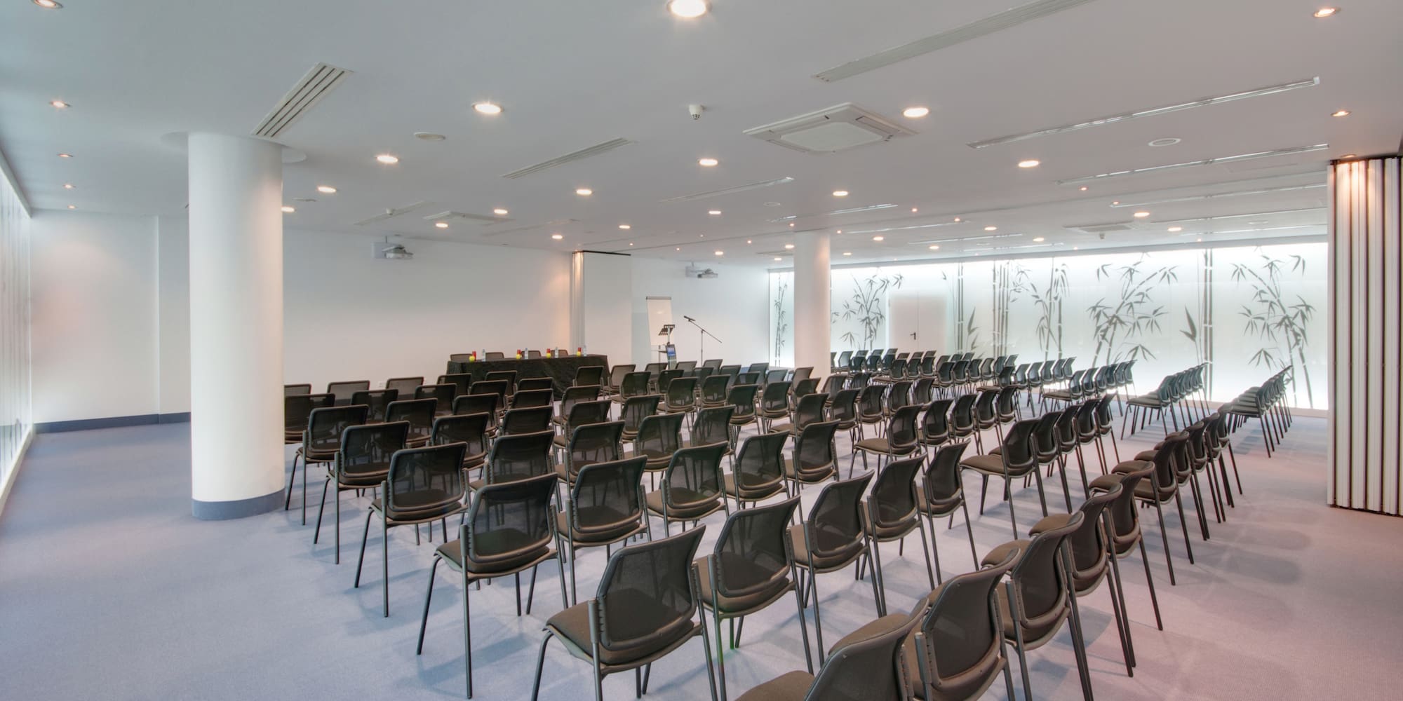 a room with rows of chairs