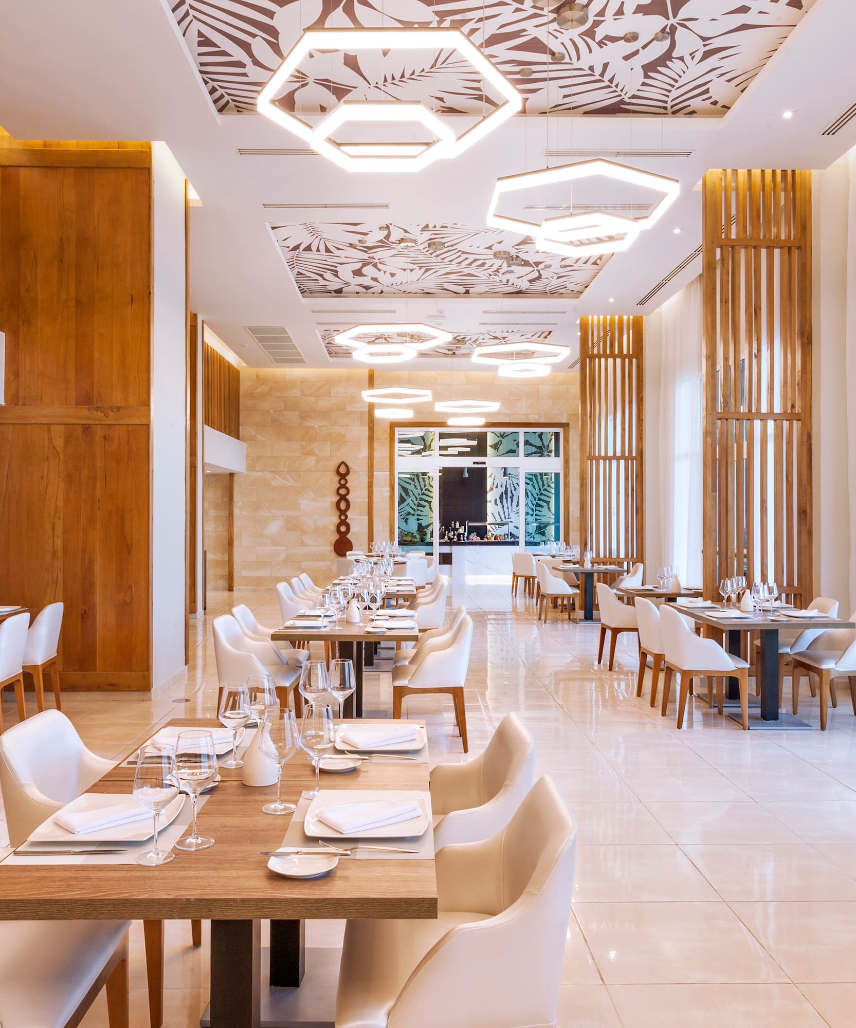 a room with tables and chairs