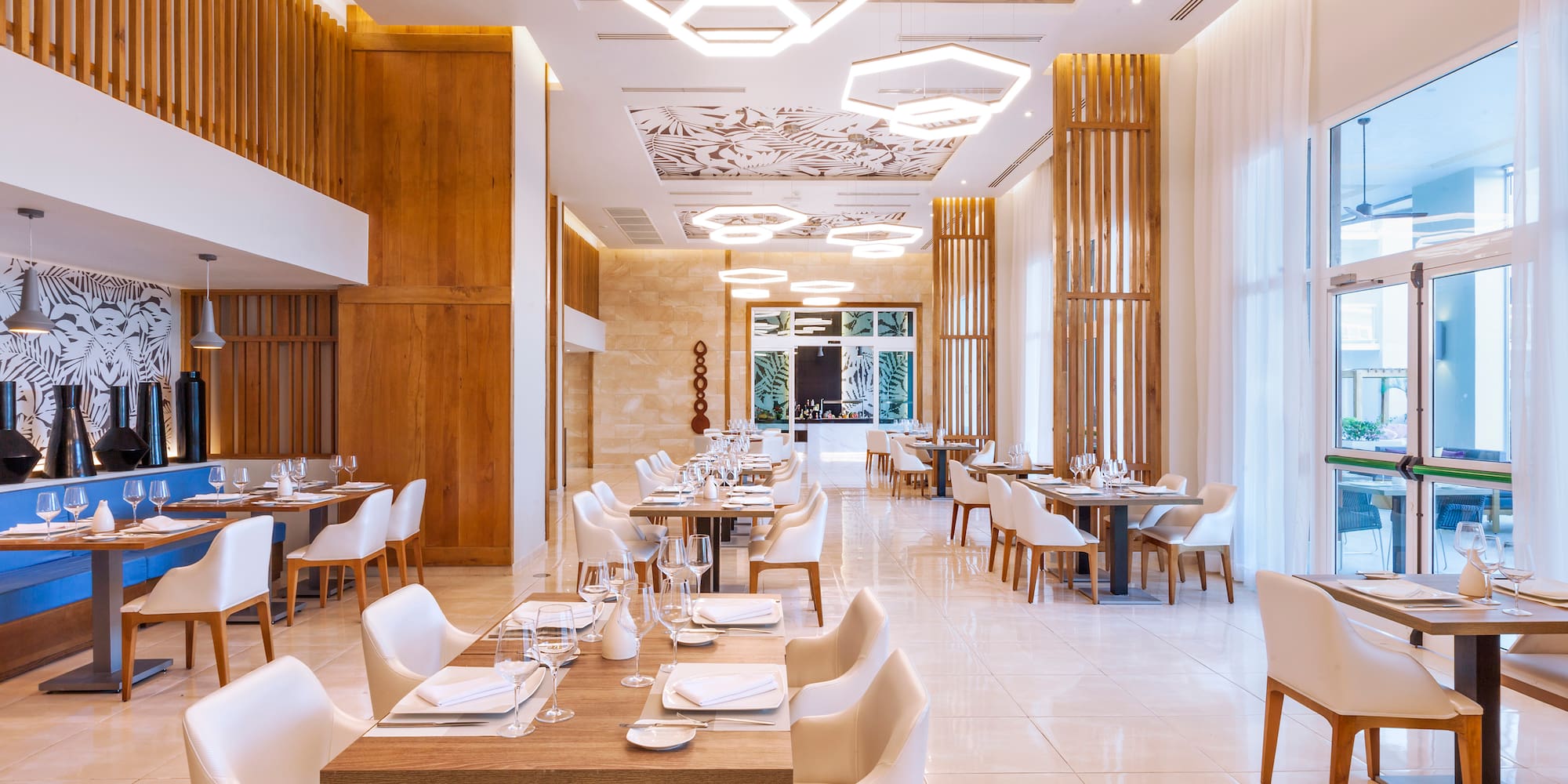 a room with tables and chairs