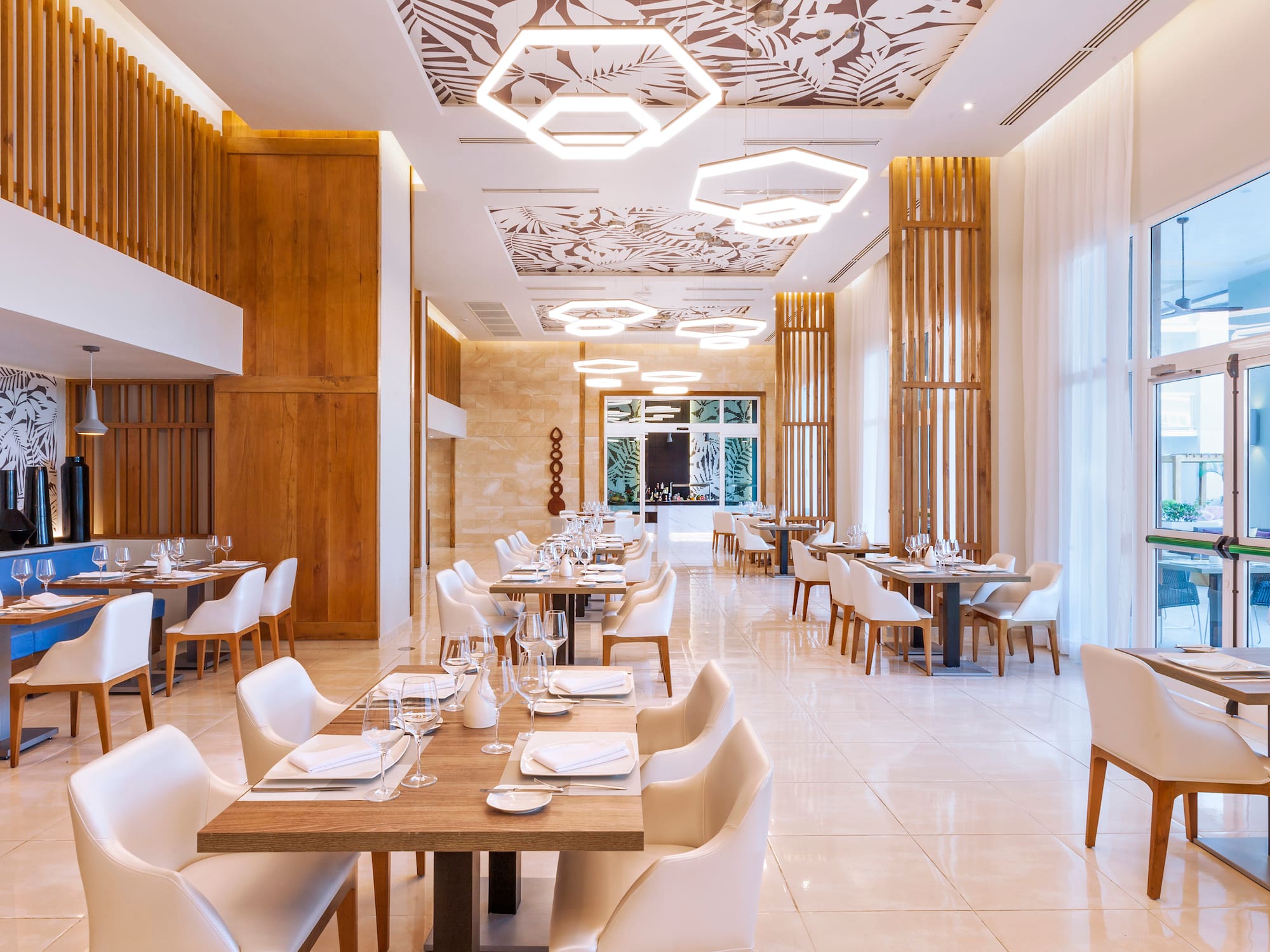 a room with tables and chairs