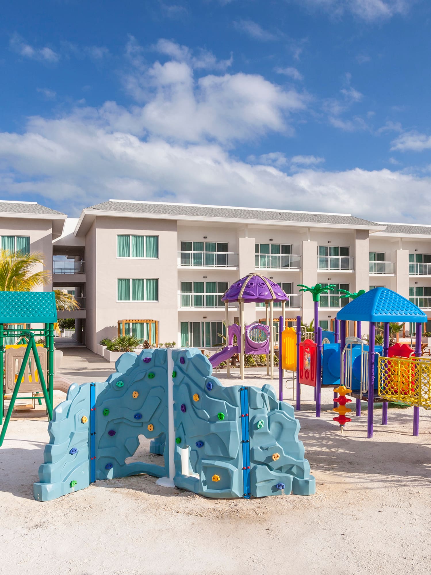 a playground in front of a building