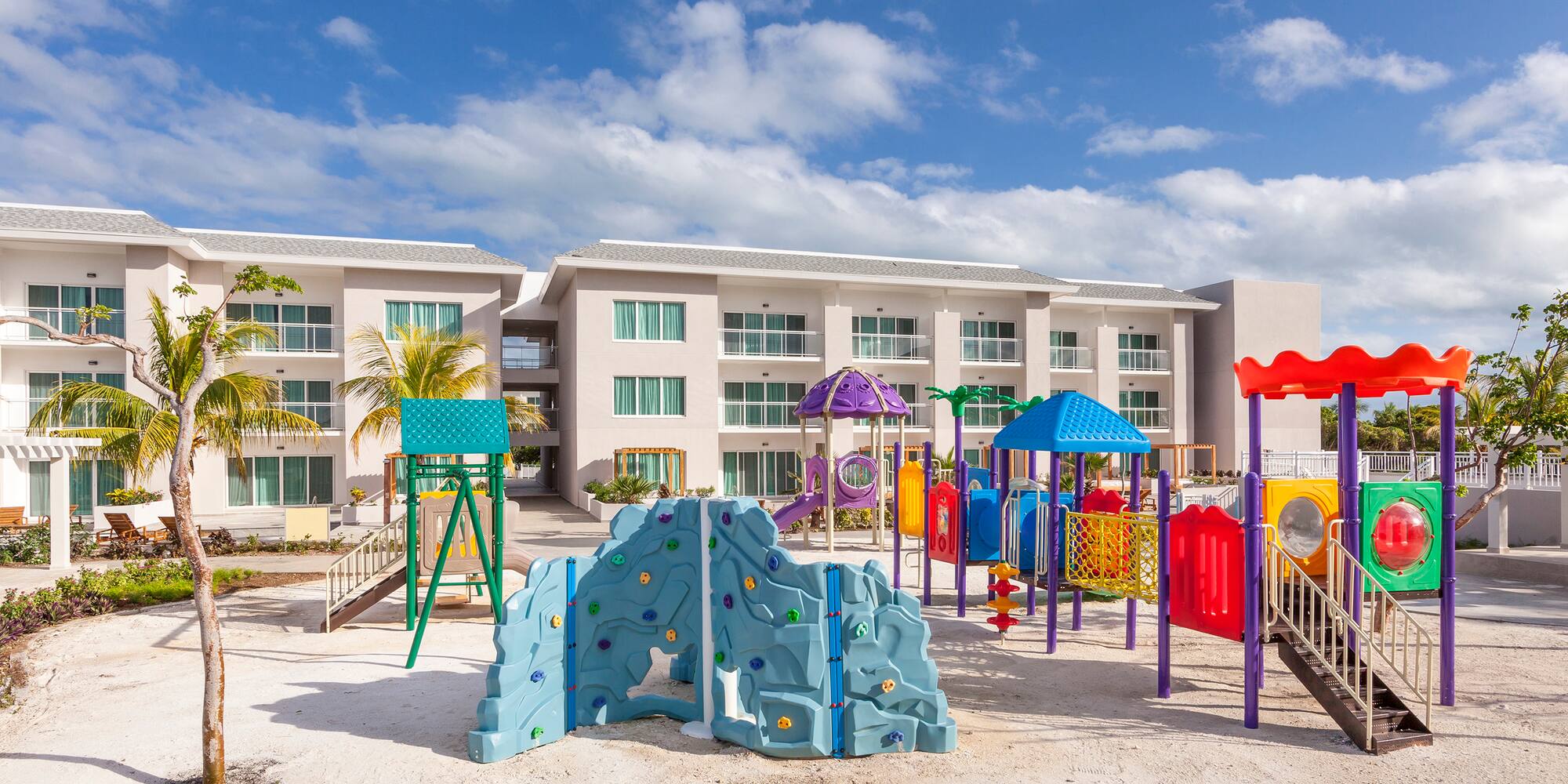 a playground in front of a building