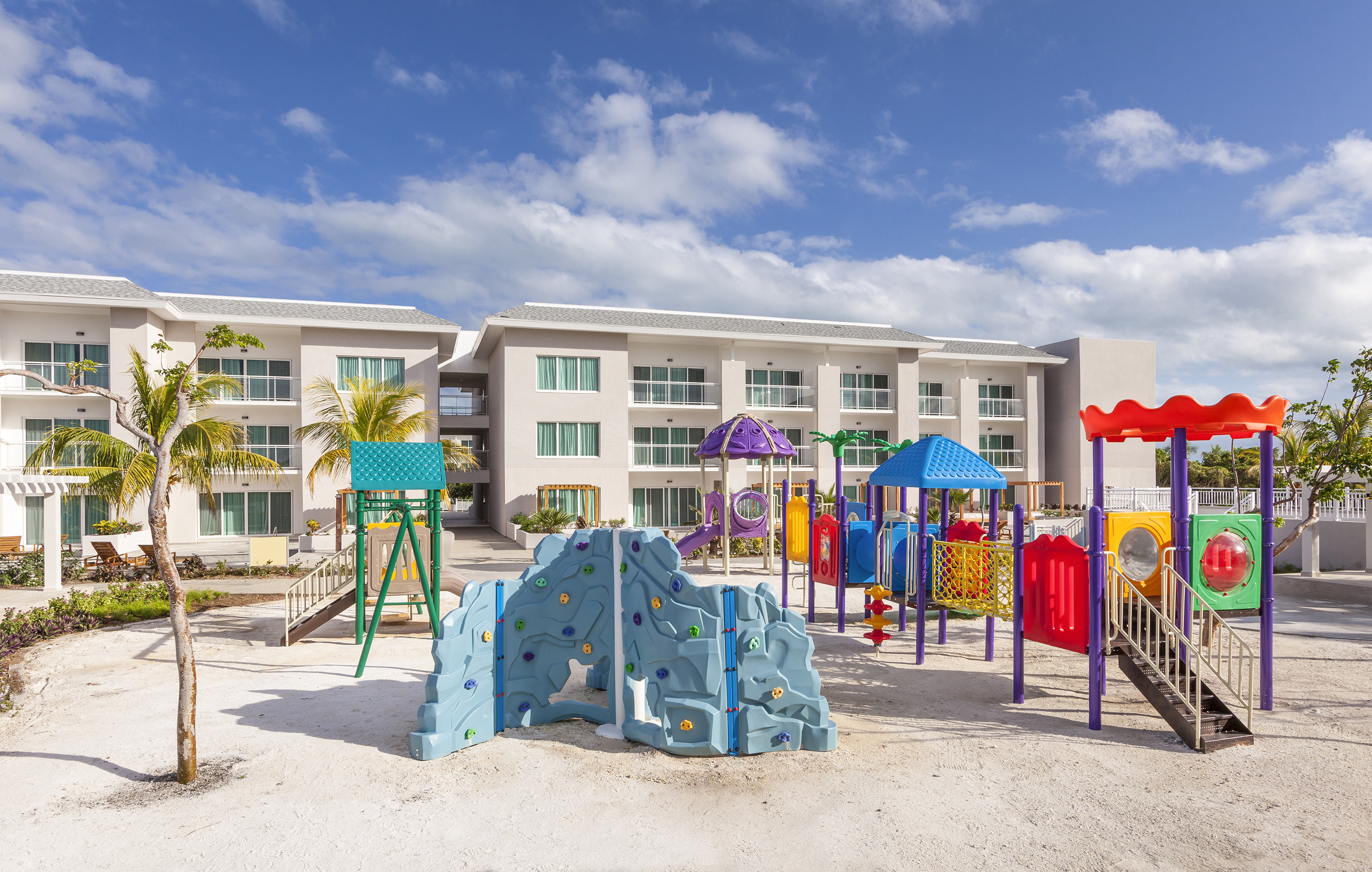 a playground in front of a building