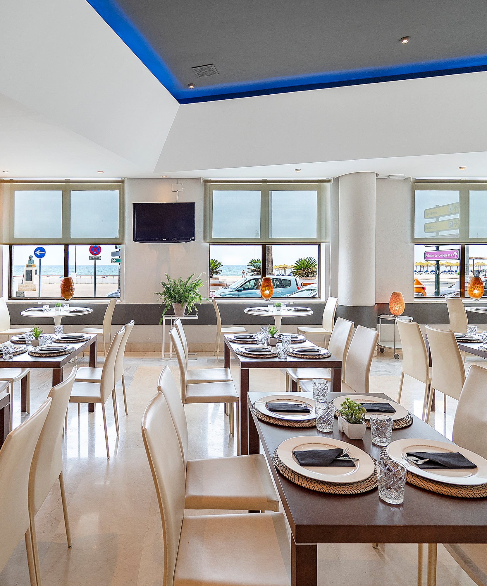 a room with tables and chairs