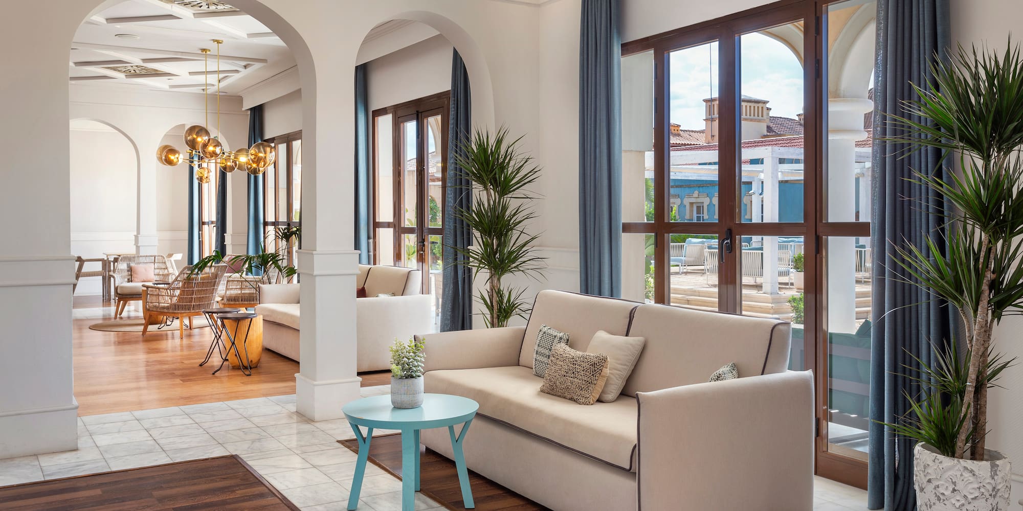 a room with a couch and a table