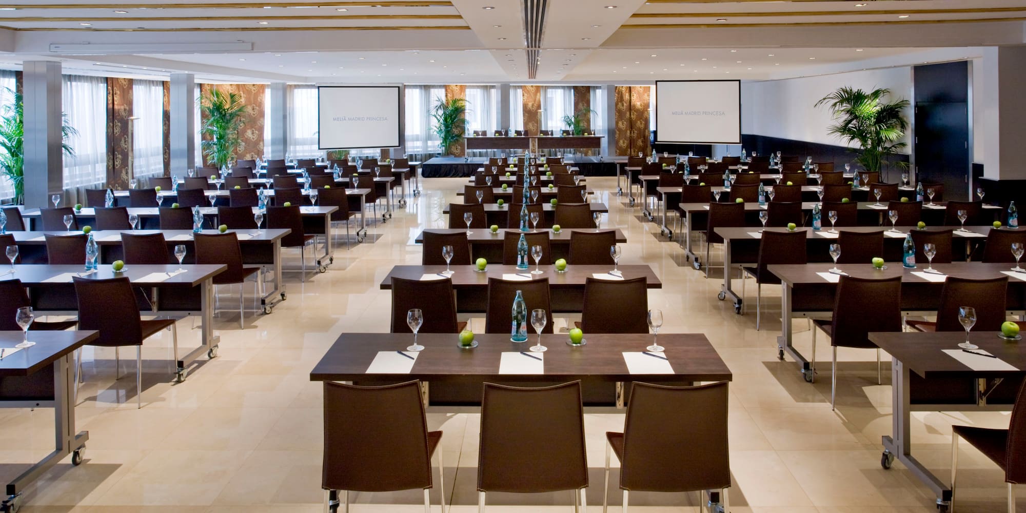 a room with tables and chairs