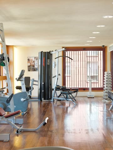 a room with exercise equipment
