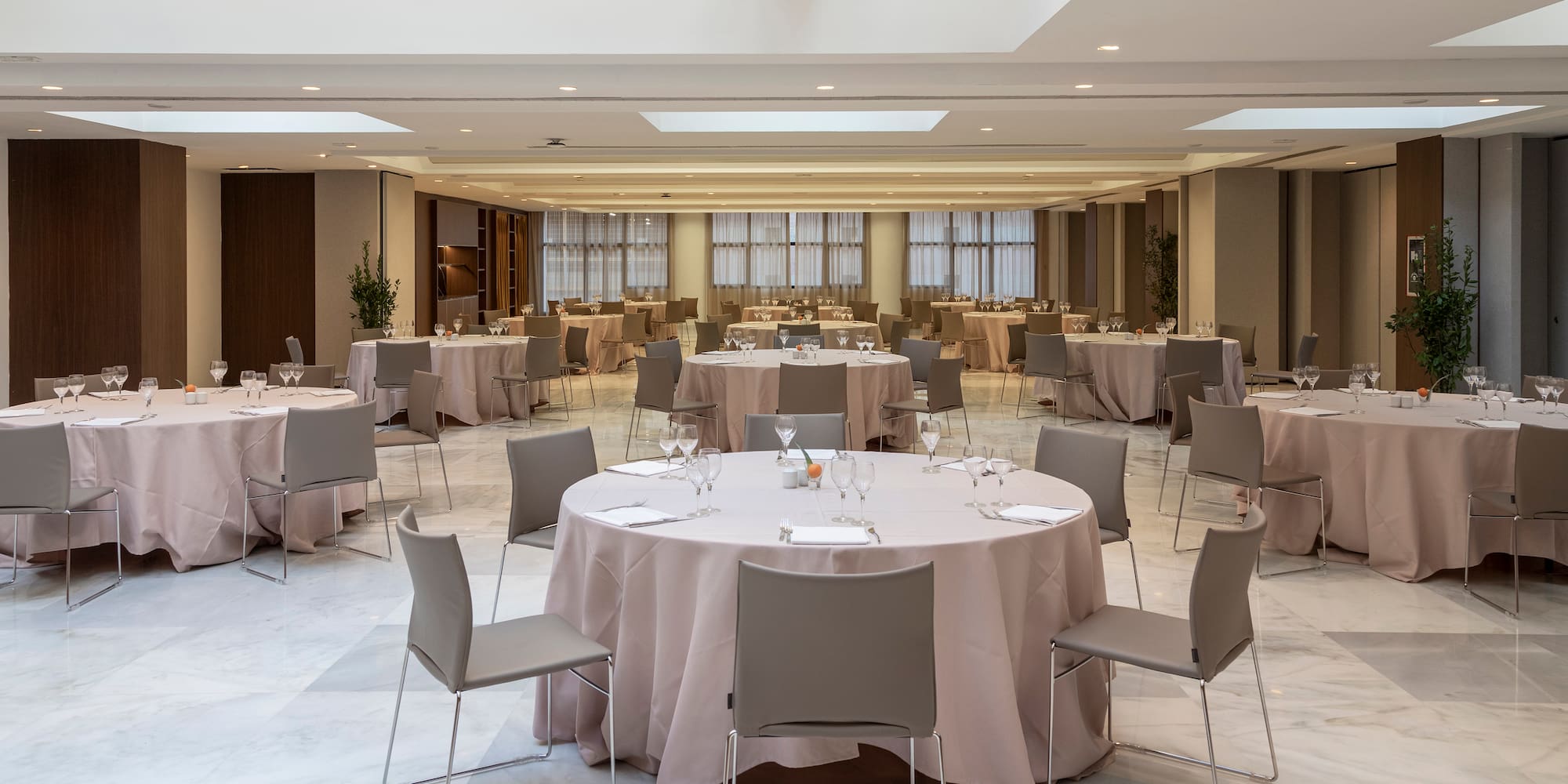 a room with tables and chairs