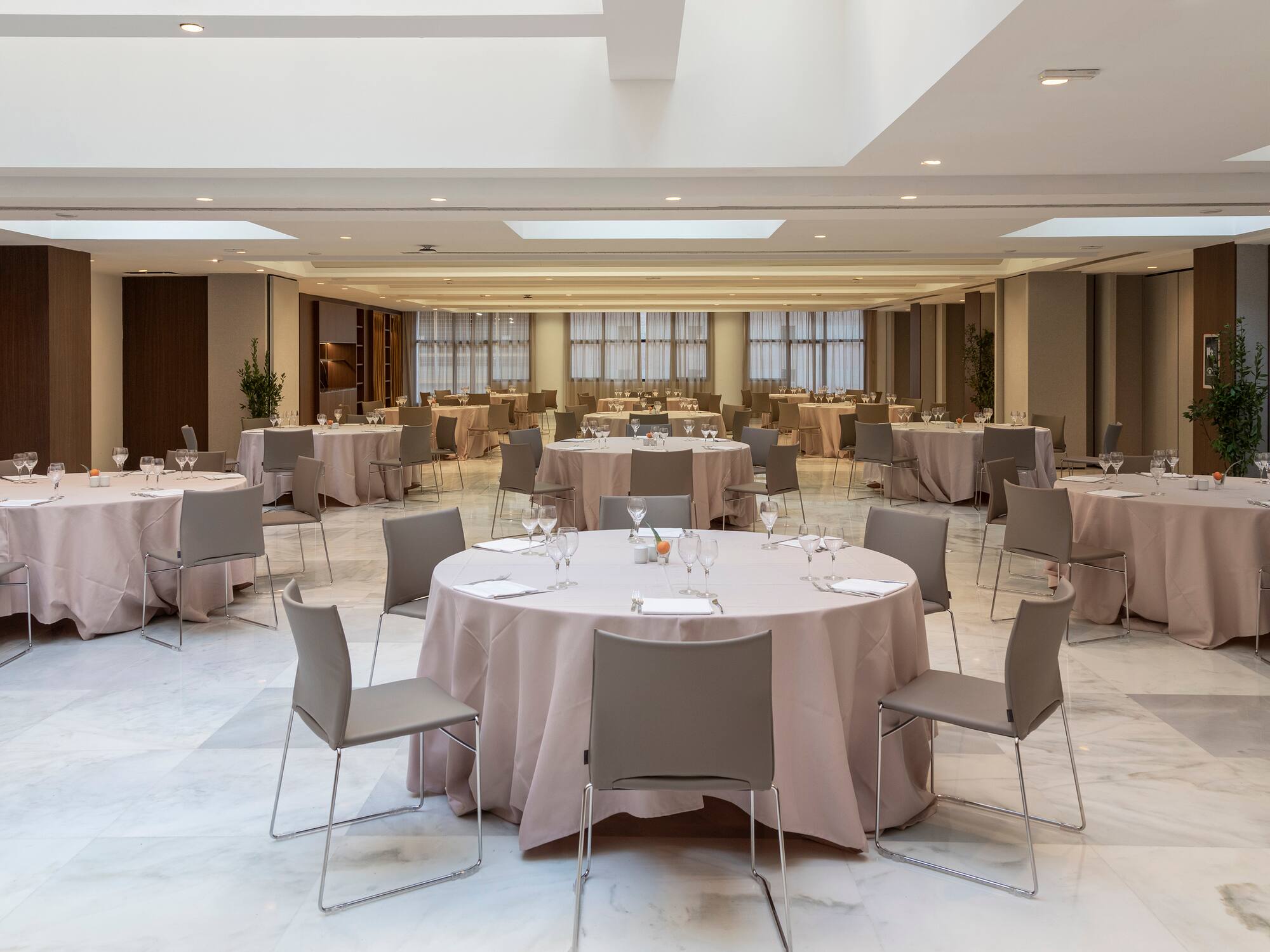 a room with tables and chairs