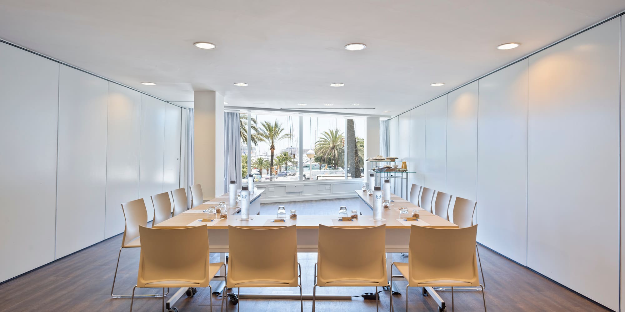 a room with a table and chairs