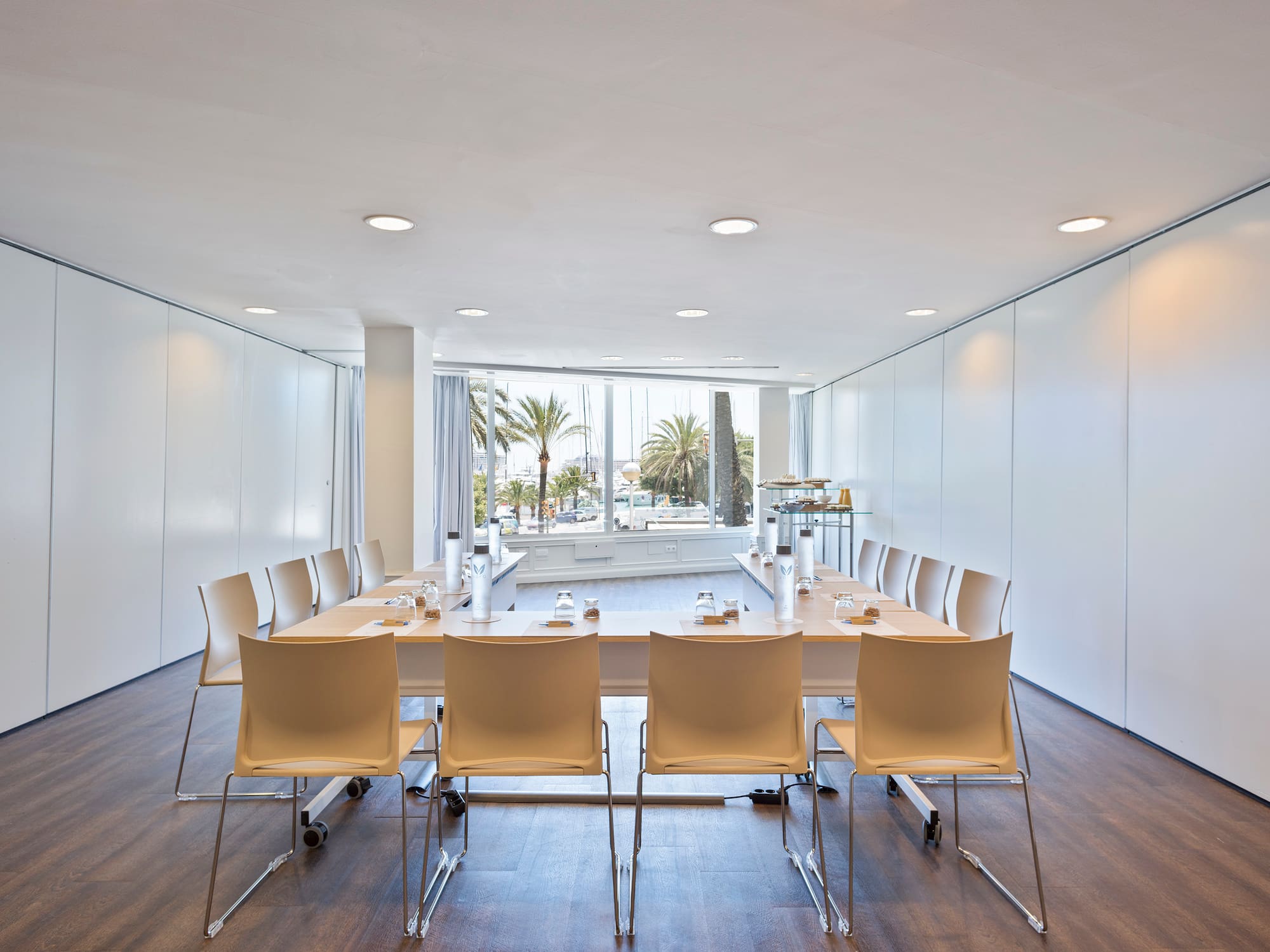 a room with a table and chairs