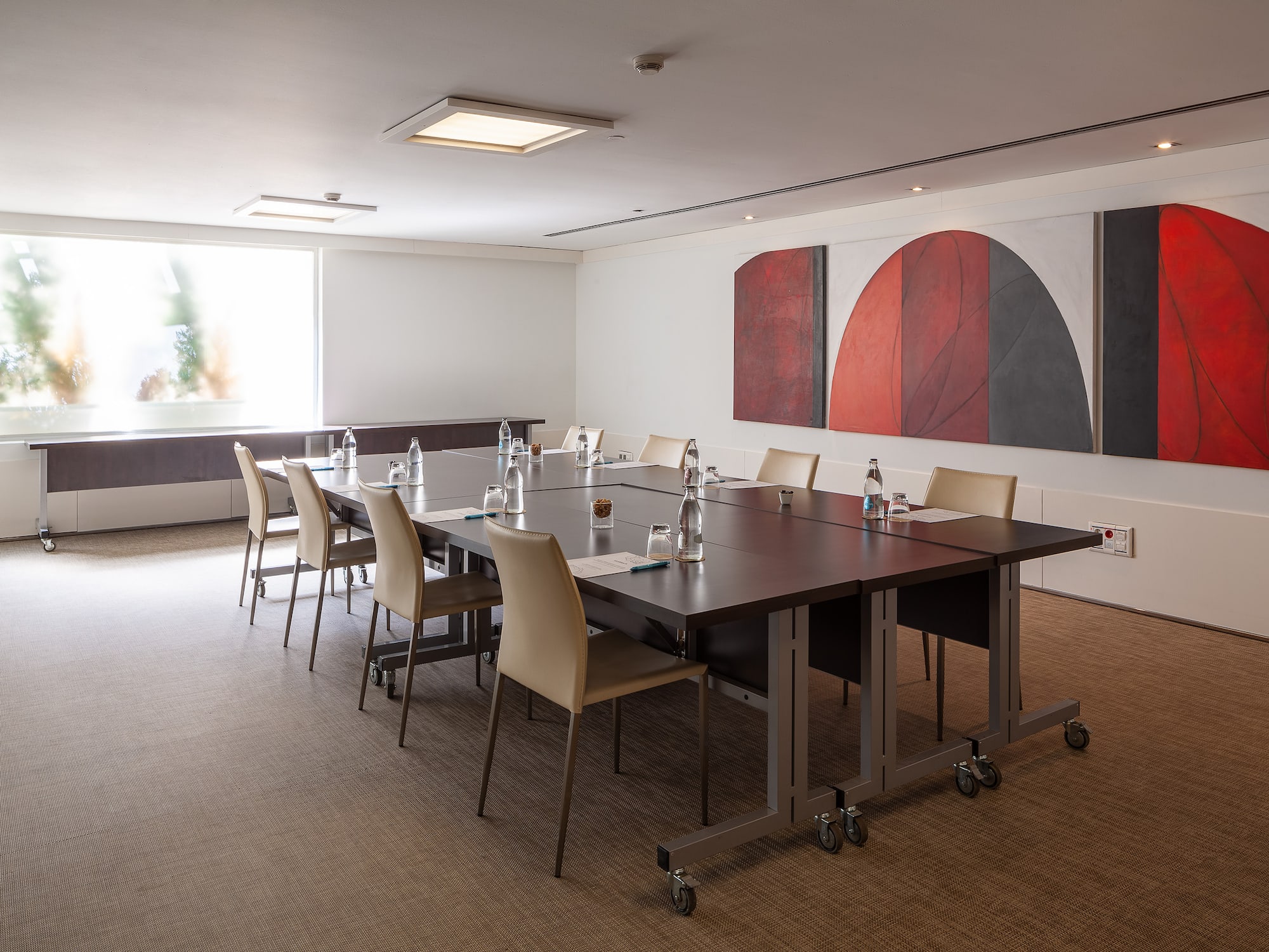 a room with a table and chairs