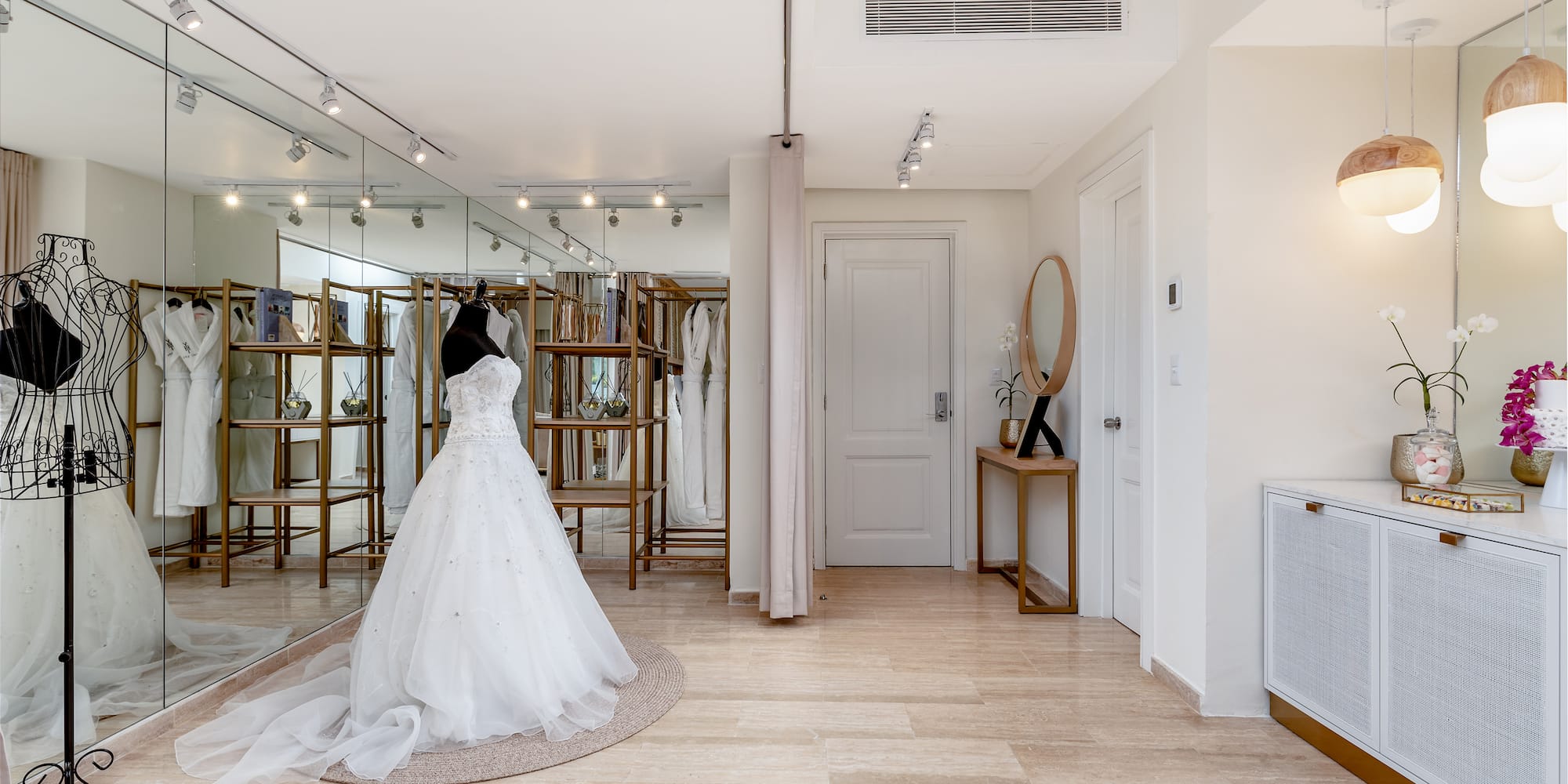 a wedding dress in a store