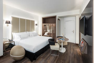 a room with a bed and a table