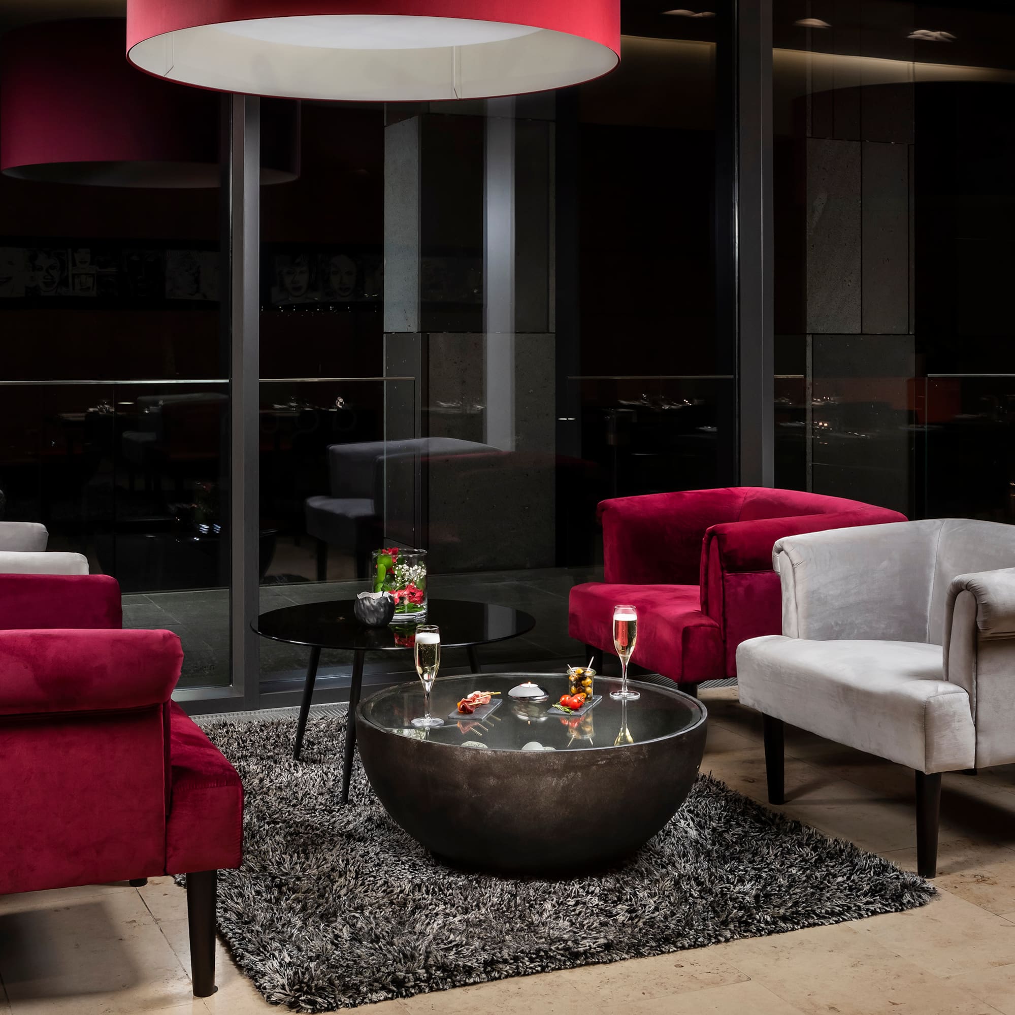 a room with chairs and a table