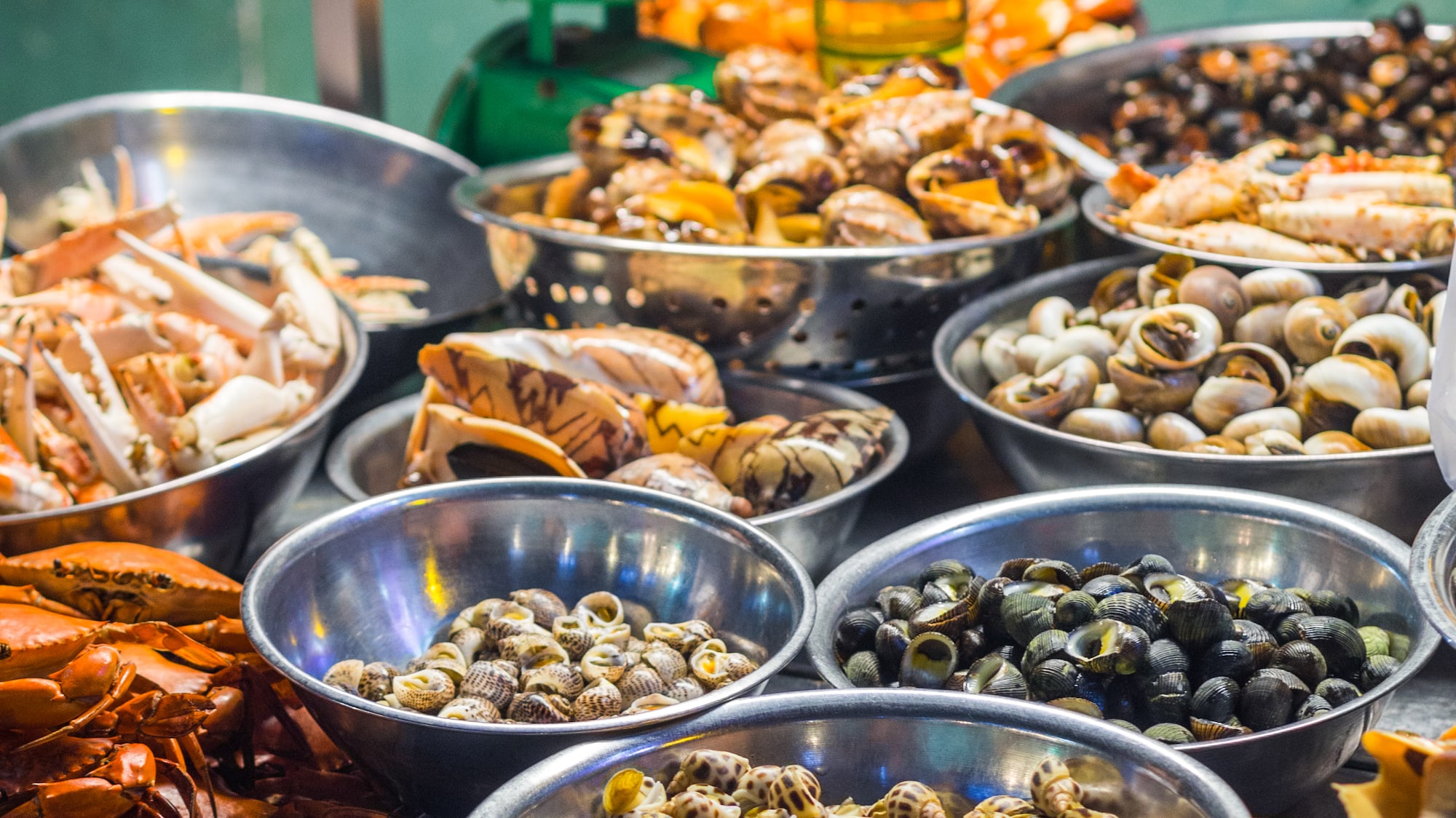 a group of bowls of food