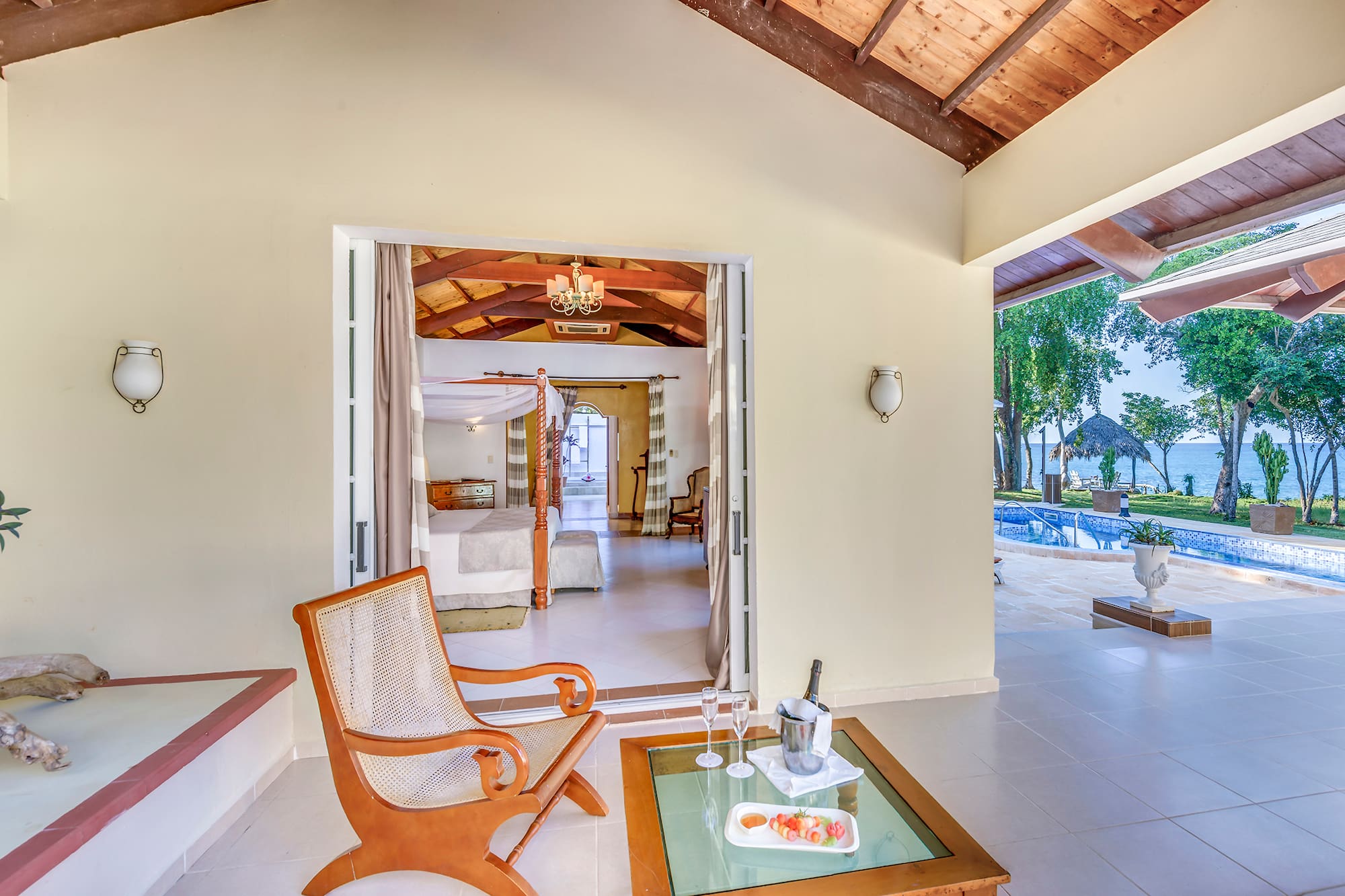 a room with a bed and a chair