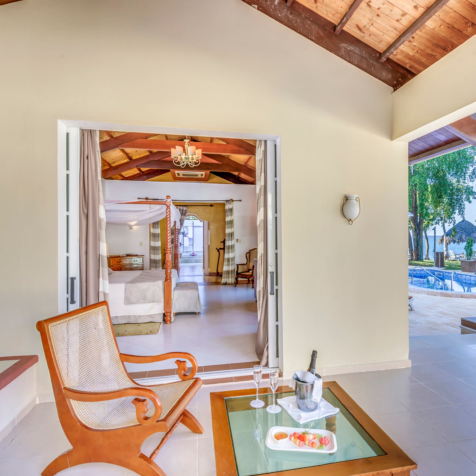 a room with a bed and a chair