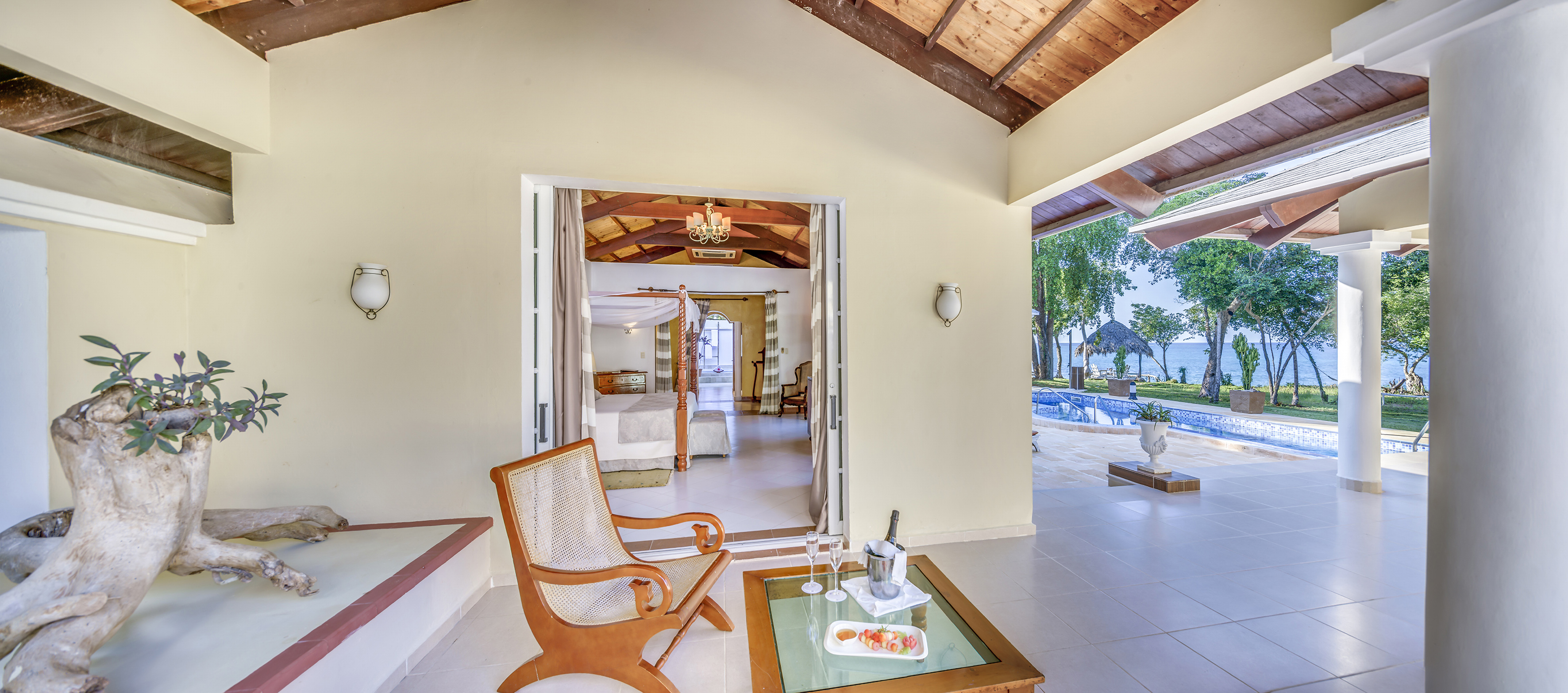 a room with a bed and a chair