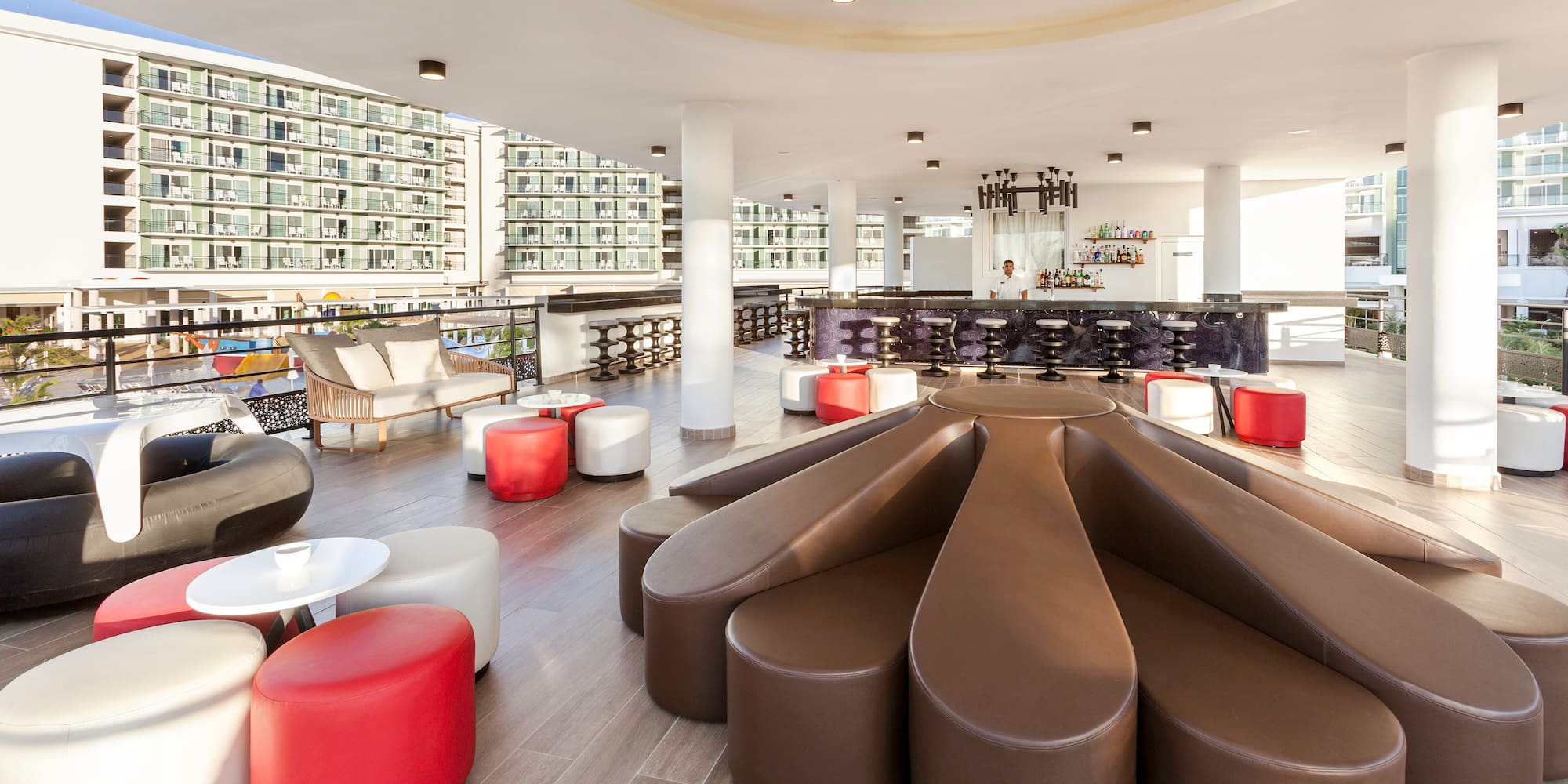 a large room with a large table and chairs