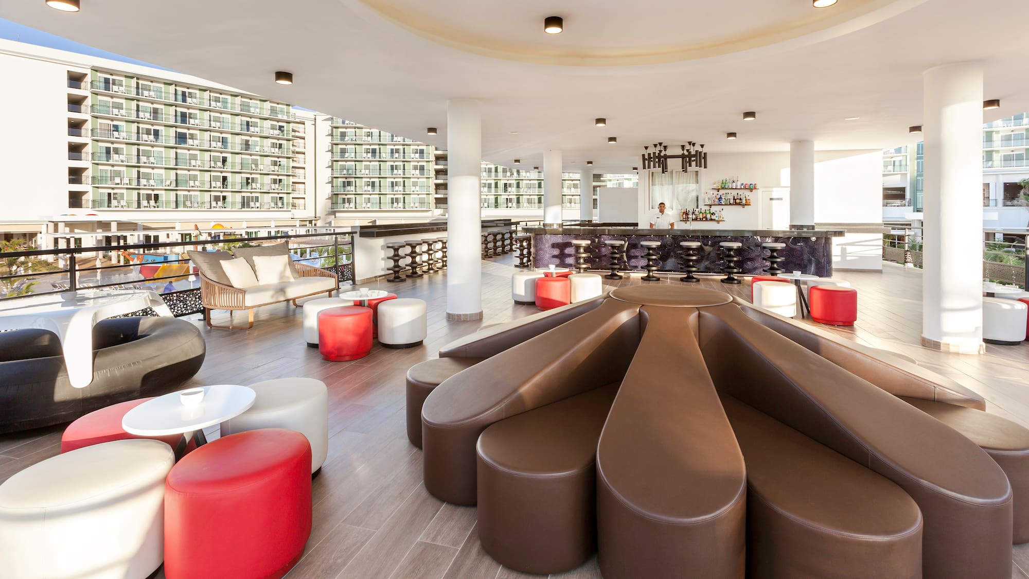 a large room with a large table and chairs