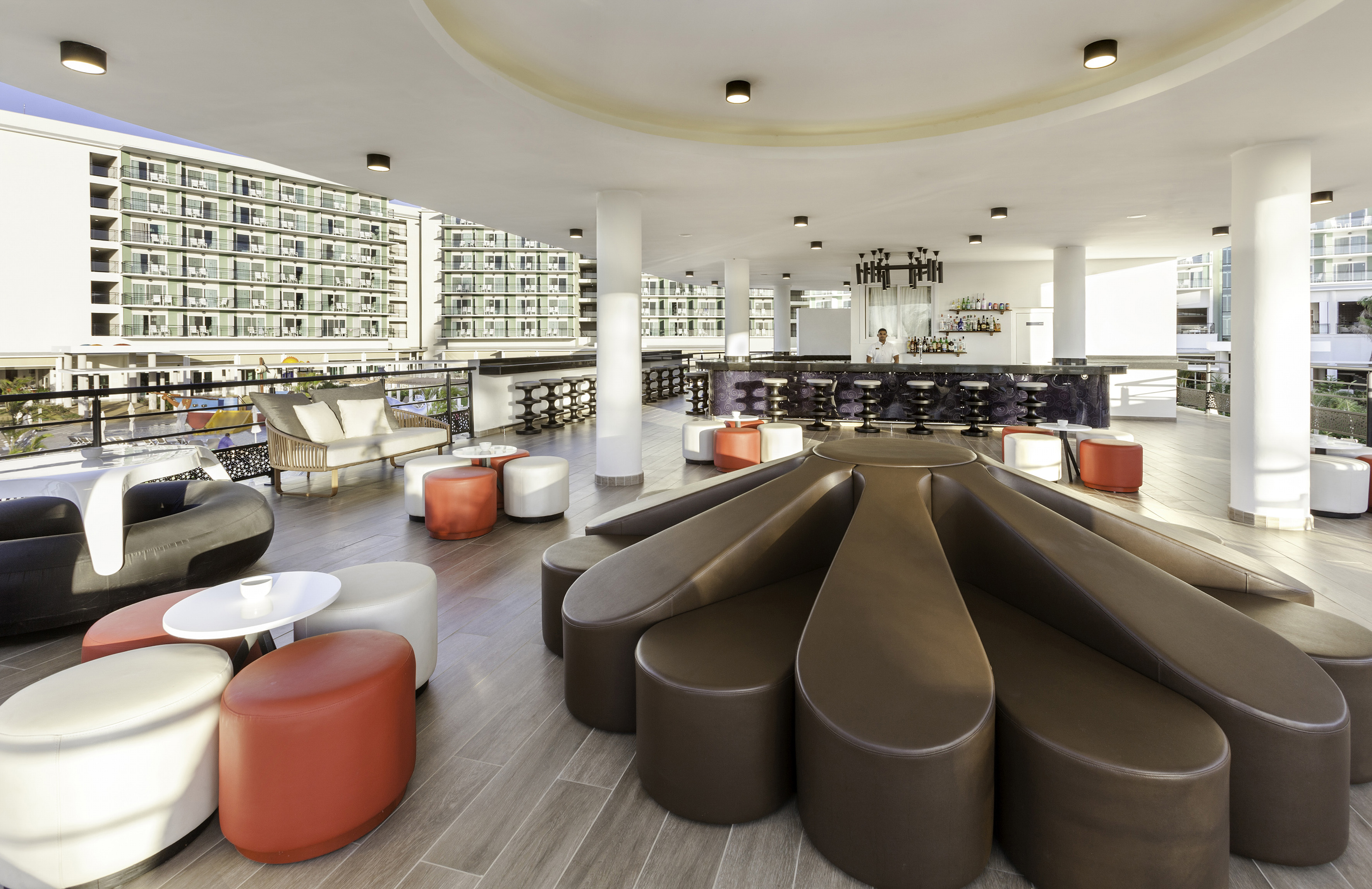 a large room with a large table and chairs