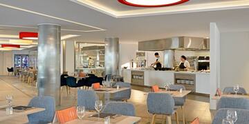 a restaurant with tables and chairs