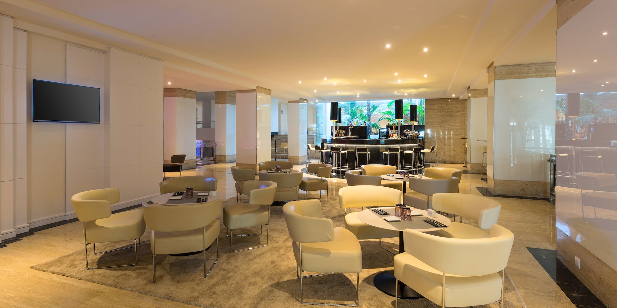 a room with a table and chairs