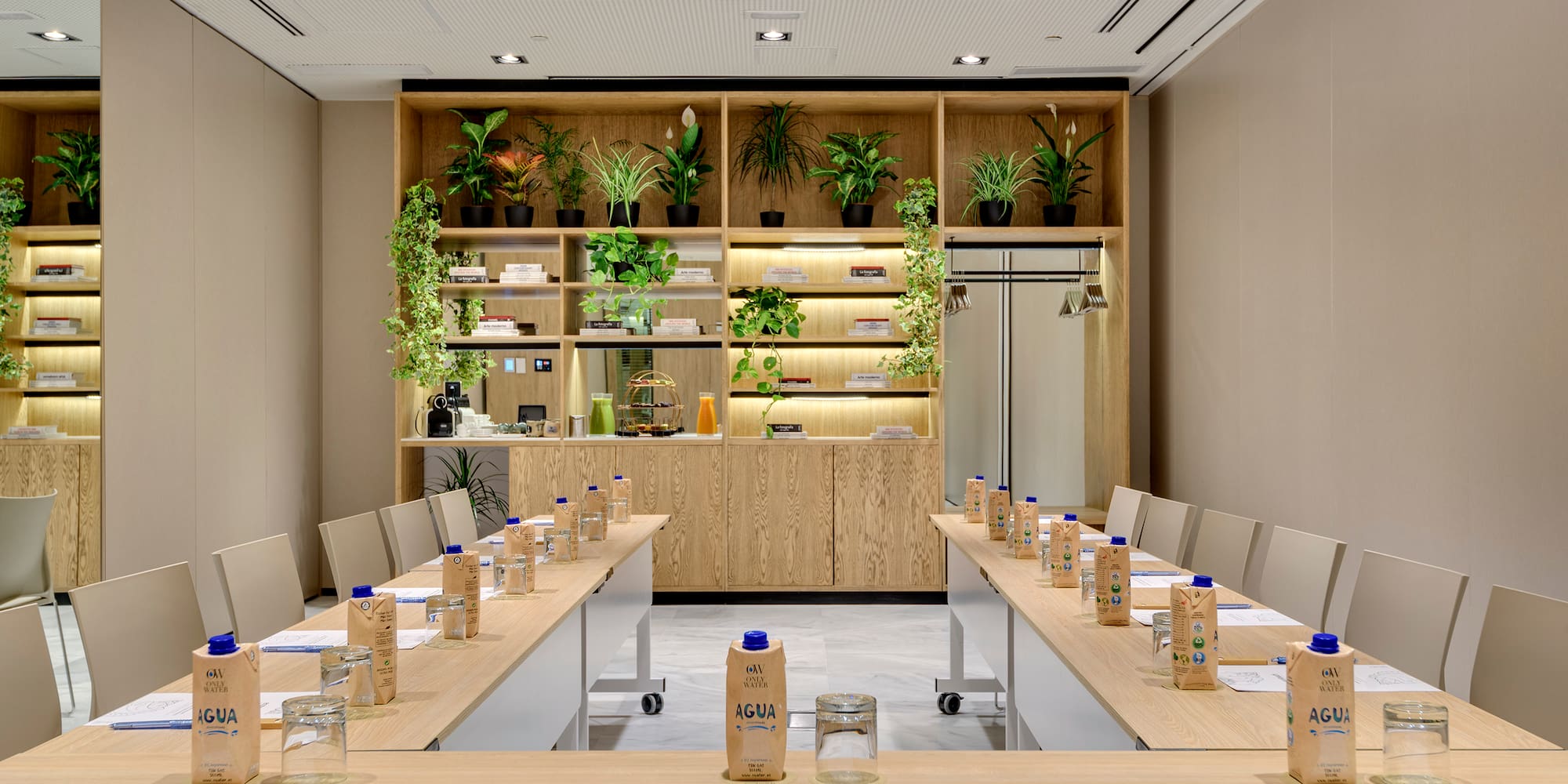 a room with tables and chairs