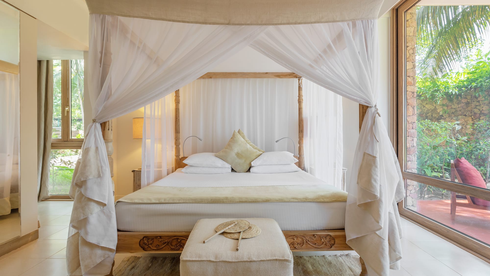 a bed with a canopy over it