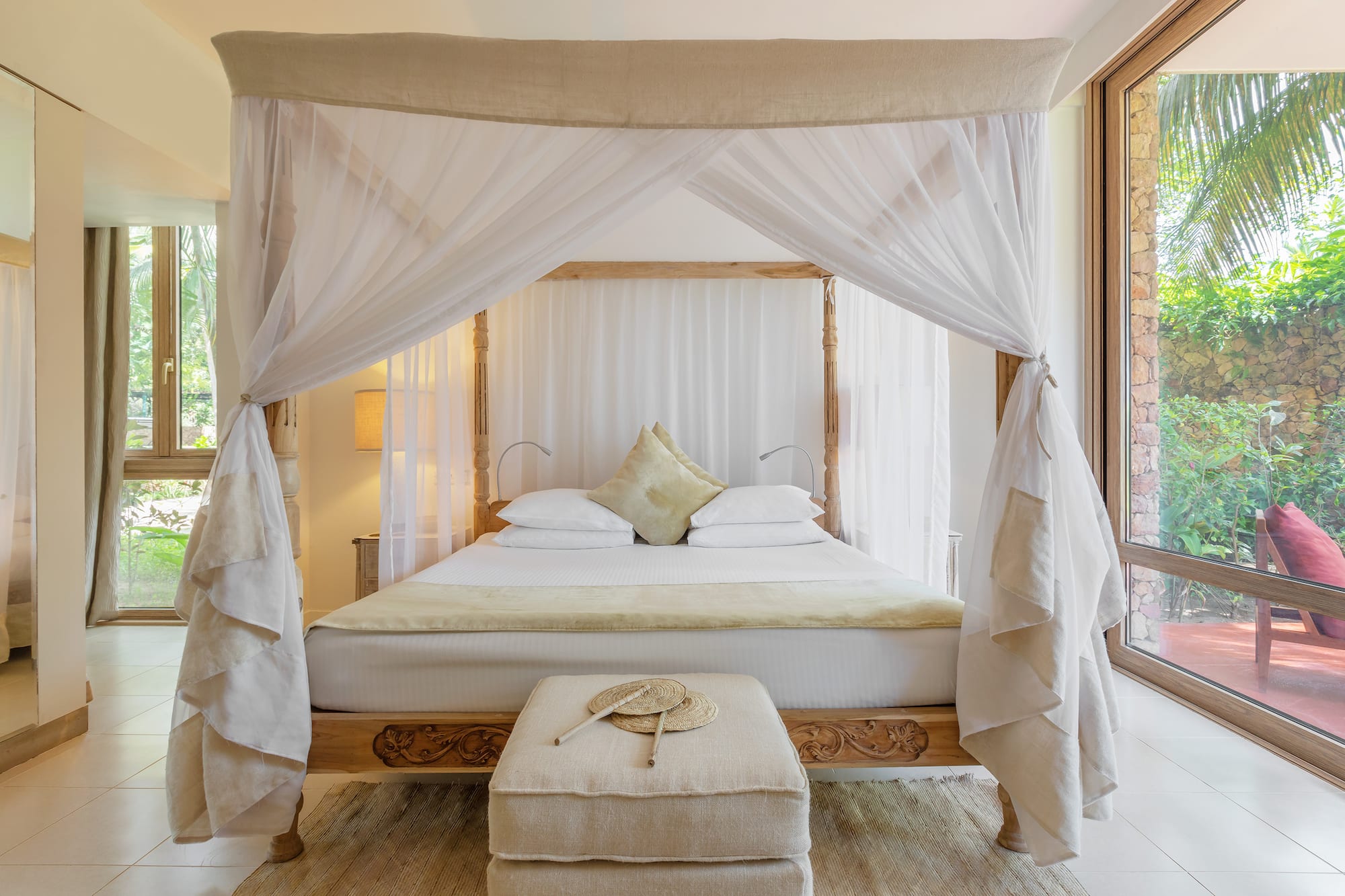 a bed with a canopy over it